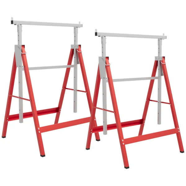 Set of 2 Telescopic Work Stands 80-130 cm Folding, Q195 Steel, 68x58x80 cm, Red and Silver