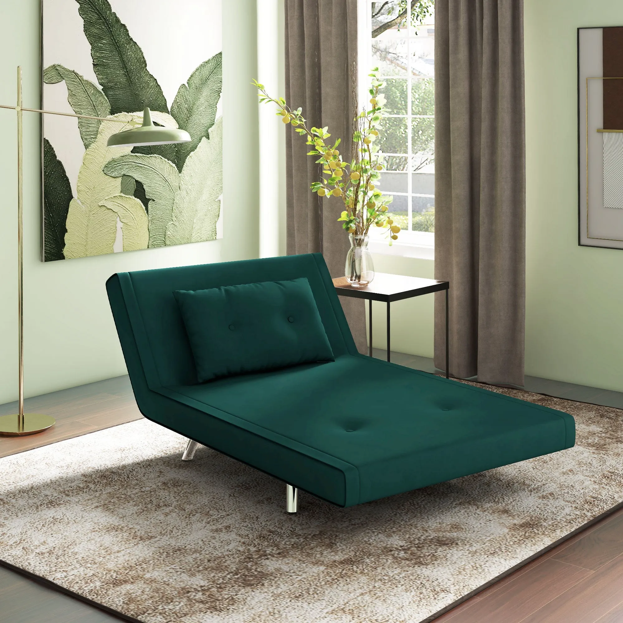 Single Reclining Velvet Armchair, 100x88x83cm, Dark Green - Image 2