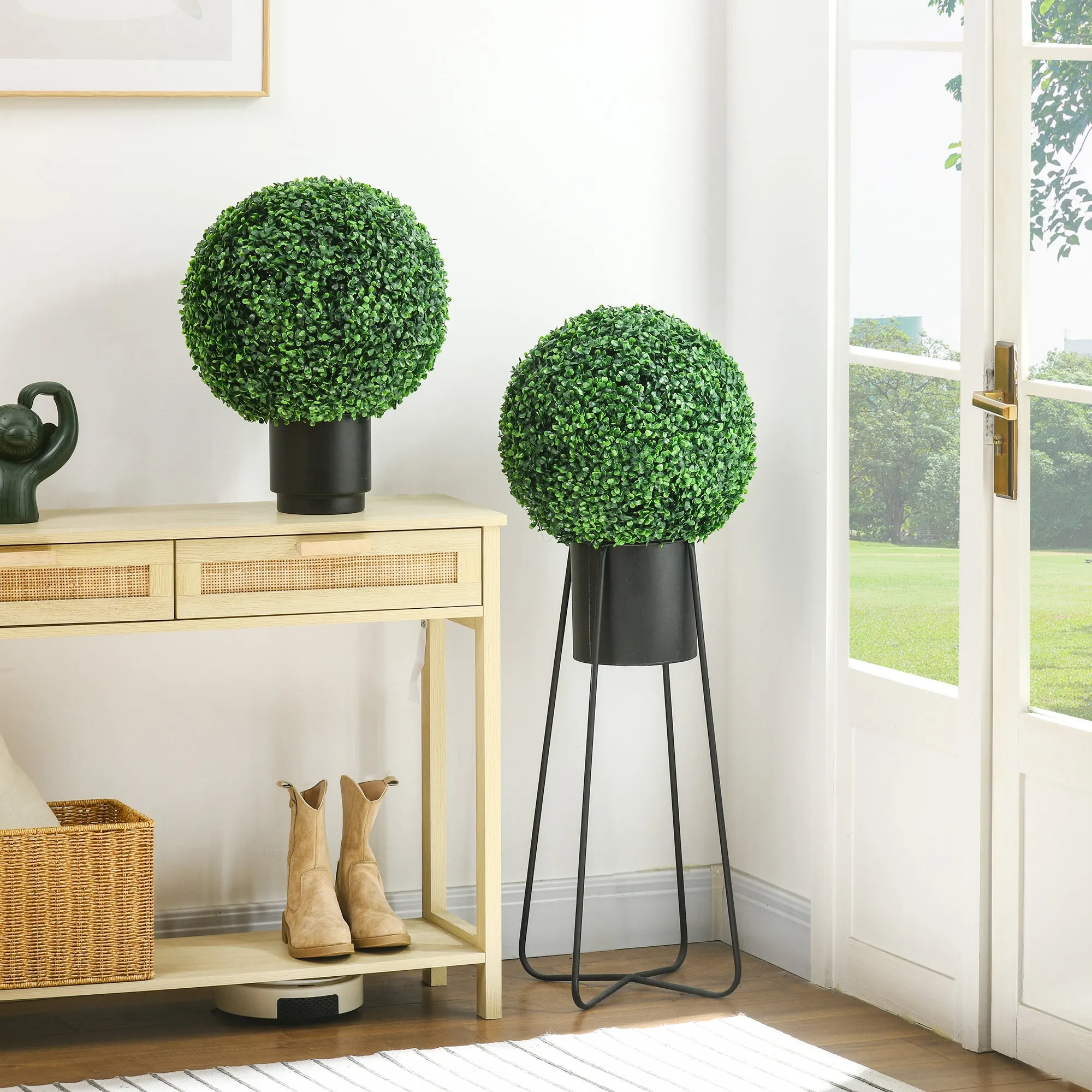 Set of 2 Artificial Boxwood Sphere Plants Ø40cm, Indoor and Outdoor Decoration, Green - Image 2