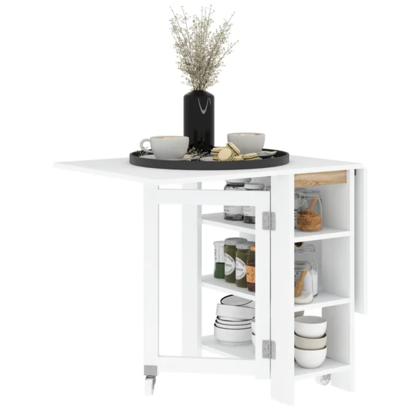 Folding Dining Table with 2 Drop-Leaf Tops and Shelves, Expandable, for 4 People, 120x60x75 cm, White