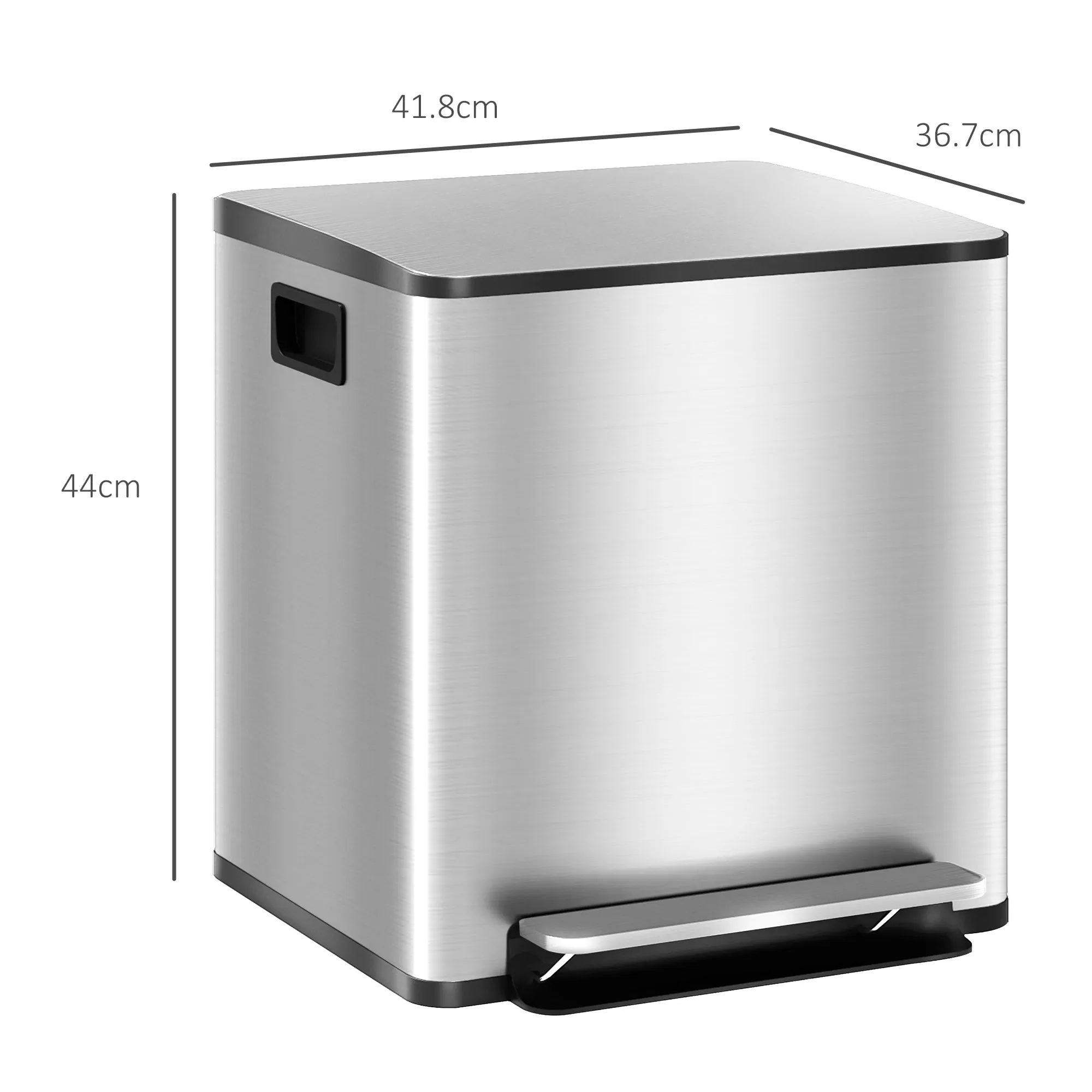 15L 2-Section Pedal Bin with Silent Lid, Stainless Steel and PP, 41.8 x 36.7 x 44 cm - Image 3