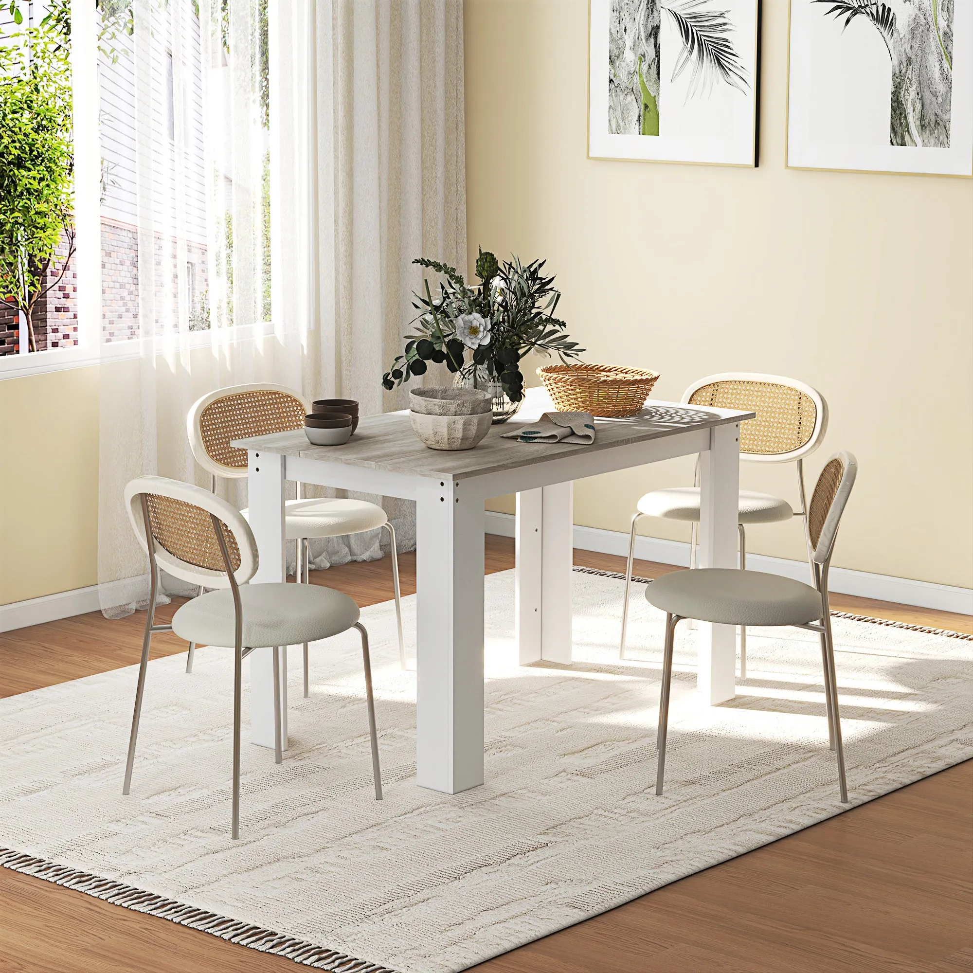Modern Wooden Dining Table for 4-6 People, 120x69x75cm, Grey and White - Image 2