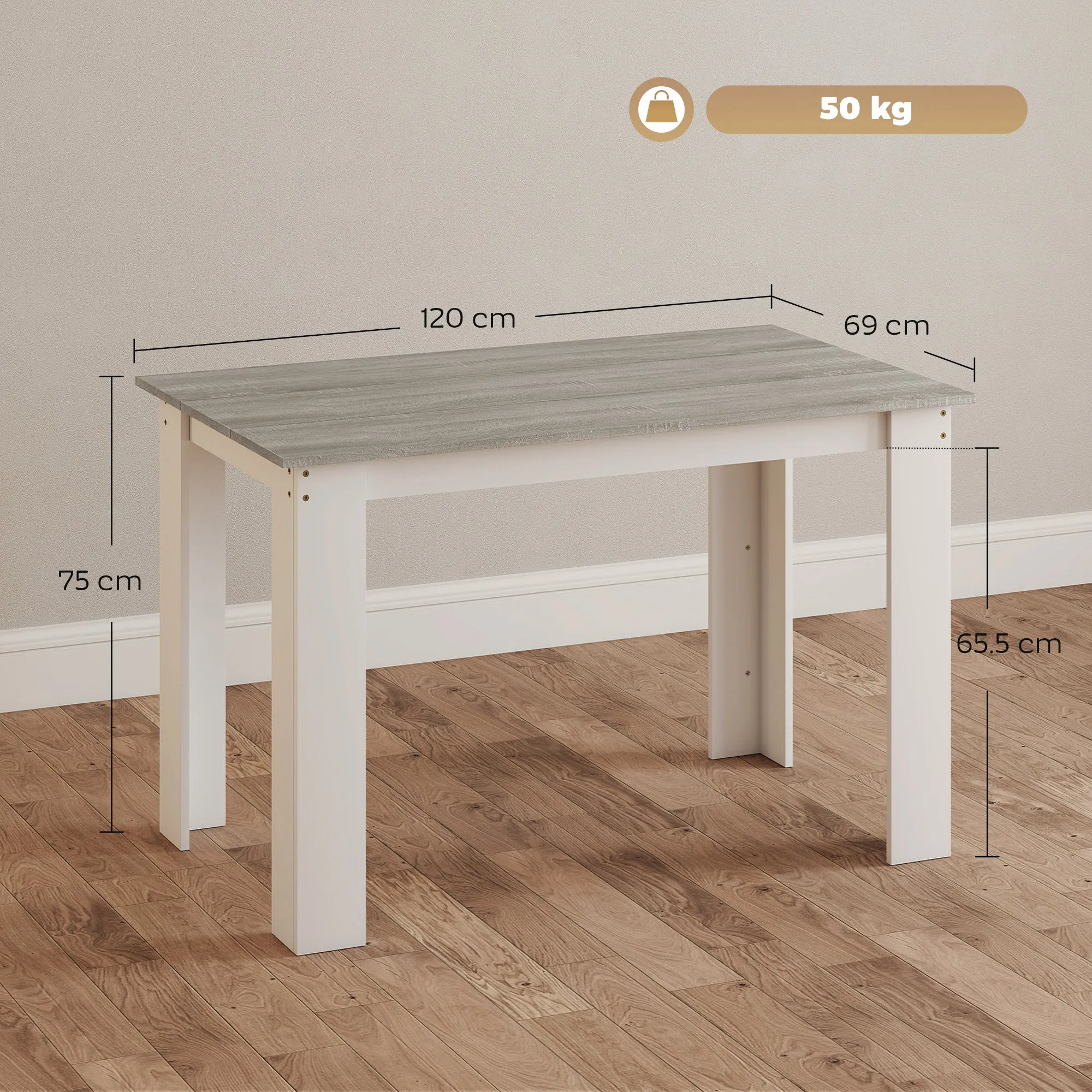 Modern Wooden Dining Table for 4-6 People, 120x69x75cm, Grey and White - Image 3