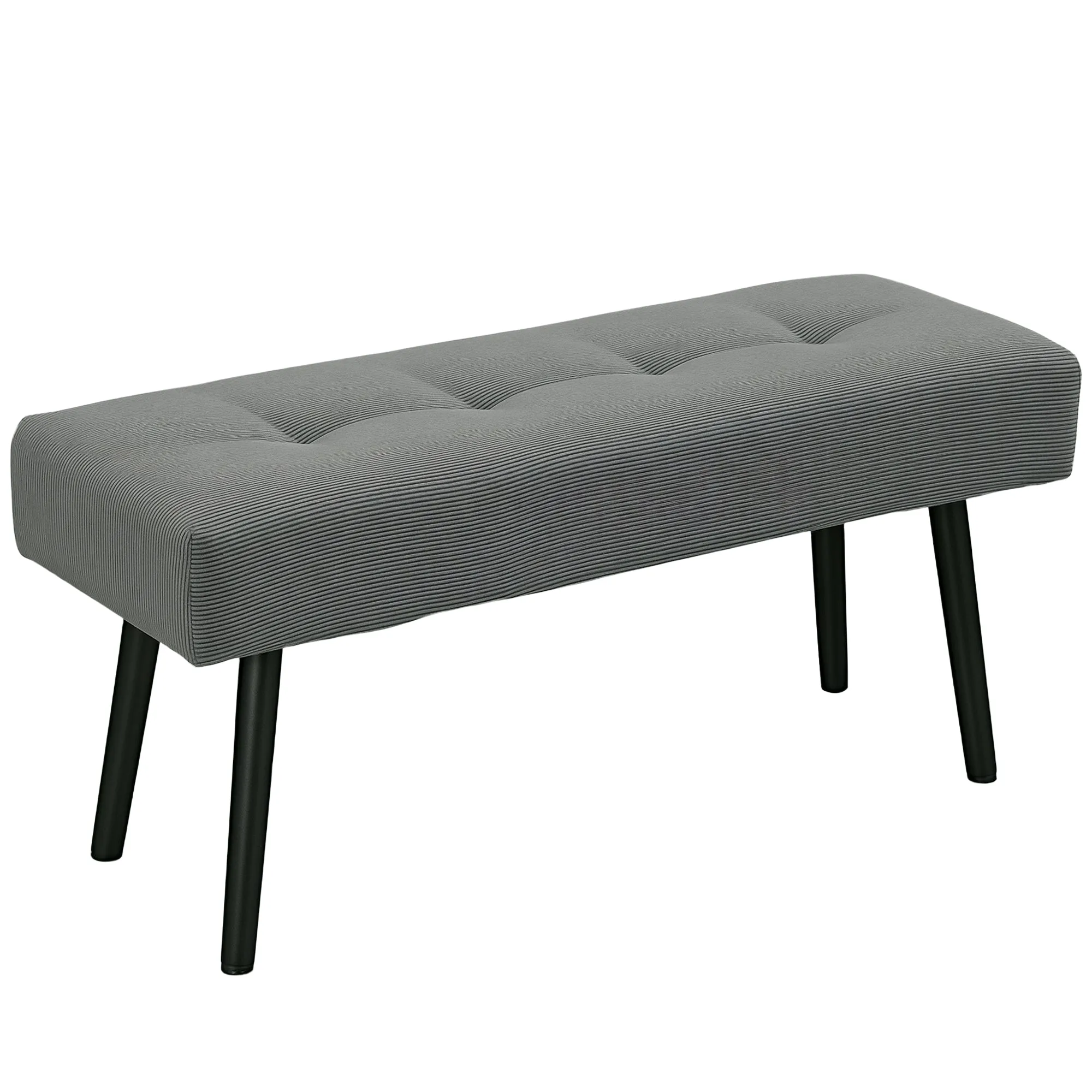 Quilted Bed End Bench in Corduroy Effect Fabric and Steel, 100x36x45 cm, Grey