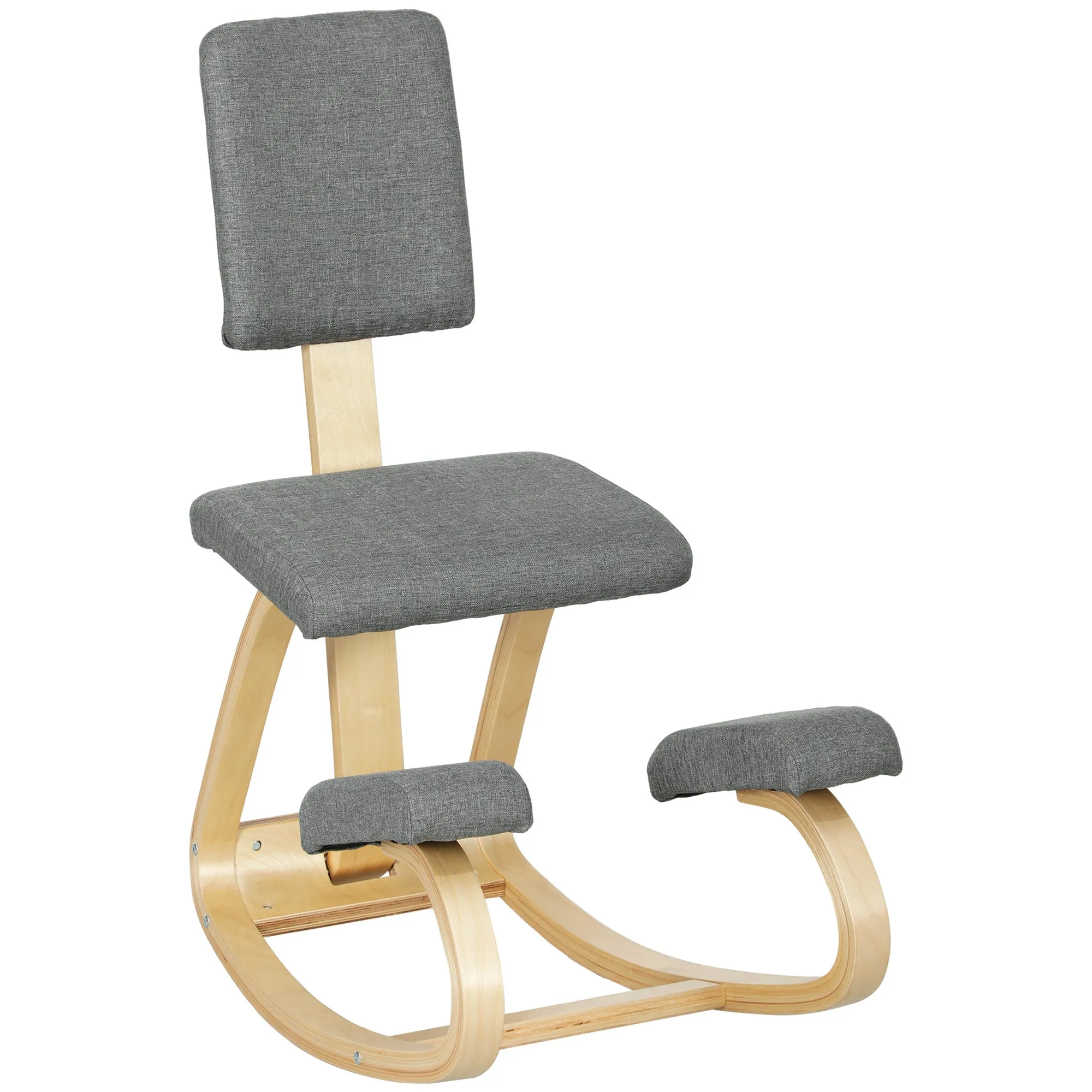 Rocking Kneeling Chair in Linen-Effect Fabric and Birch Wood, 51x84x93 cm, Grey