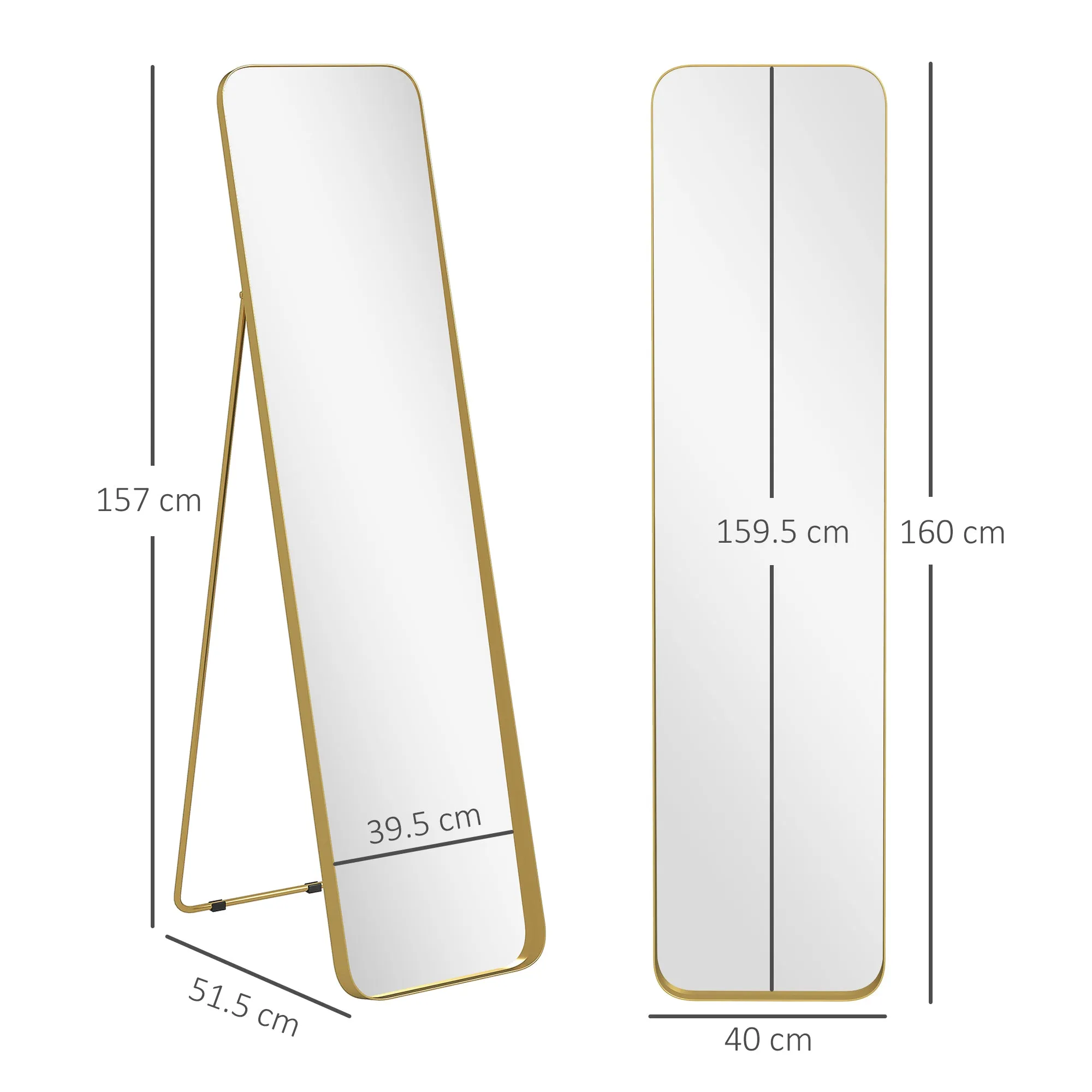 40x160cm Rectangular Full-Length Freestanding Easel Mirror, Gold - Image 3