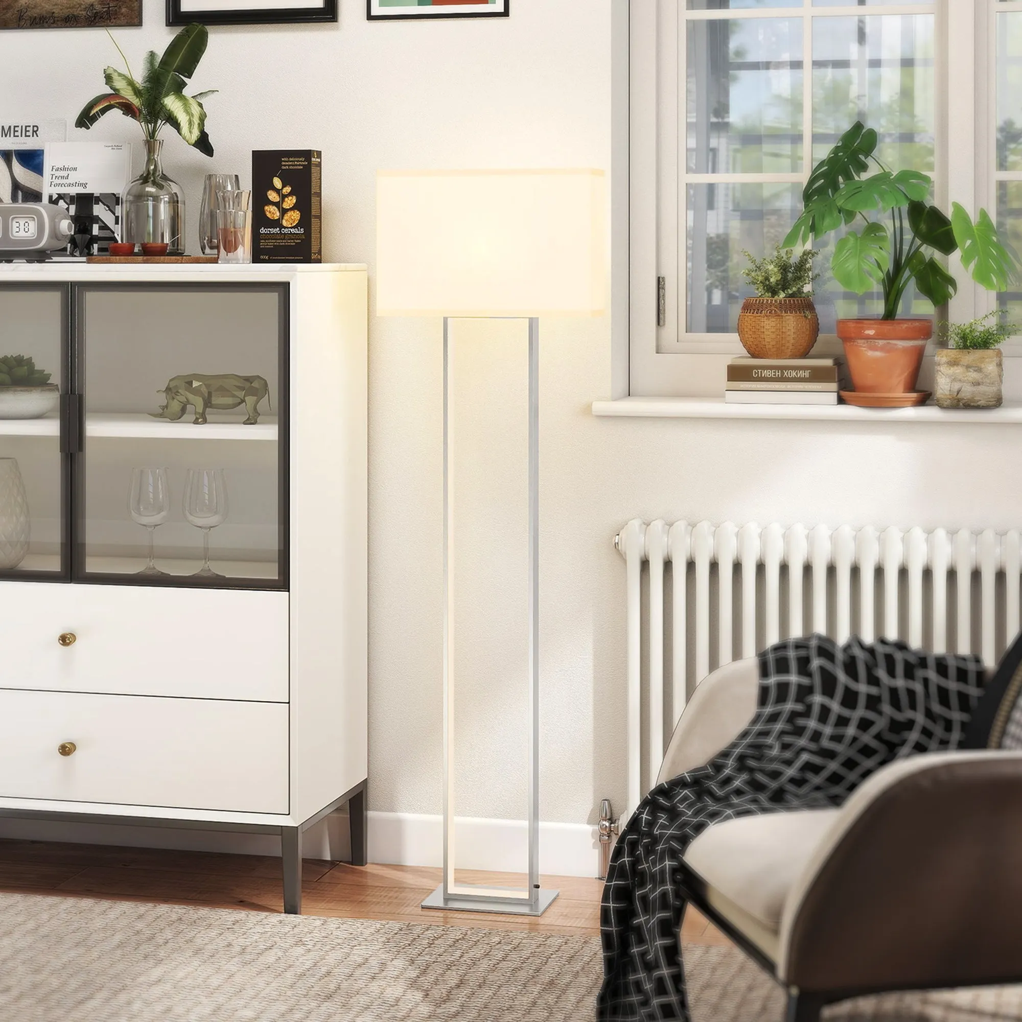 150cm Floor Lamp with 3 Modes, Adjustable Brightness and Foot Switch, White - Image 2
