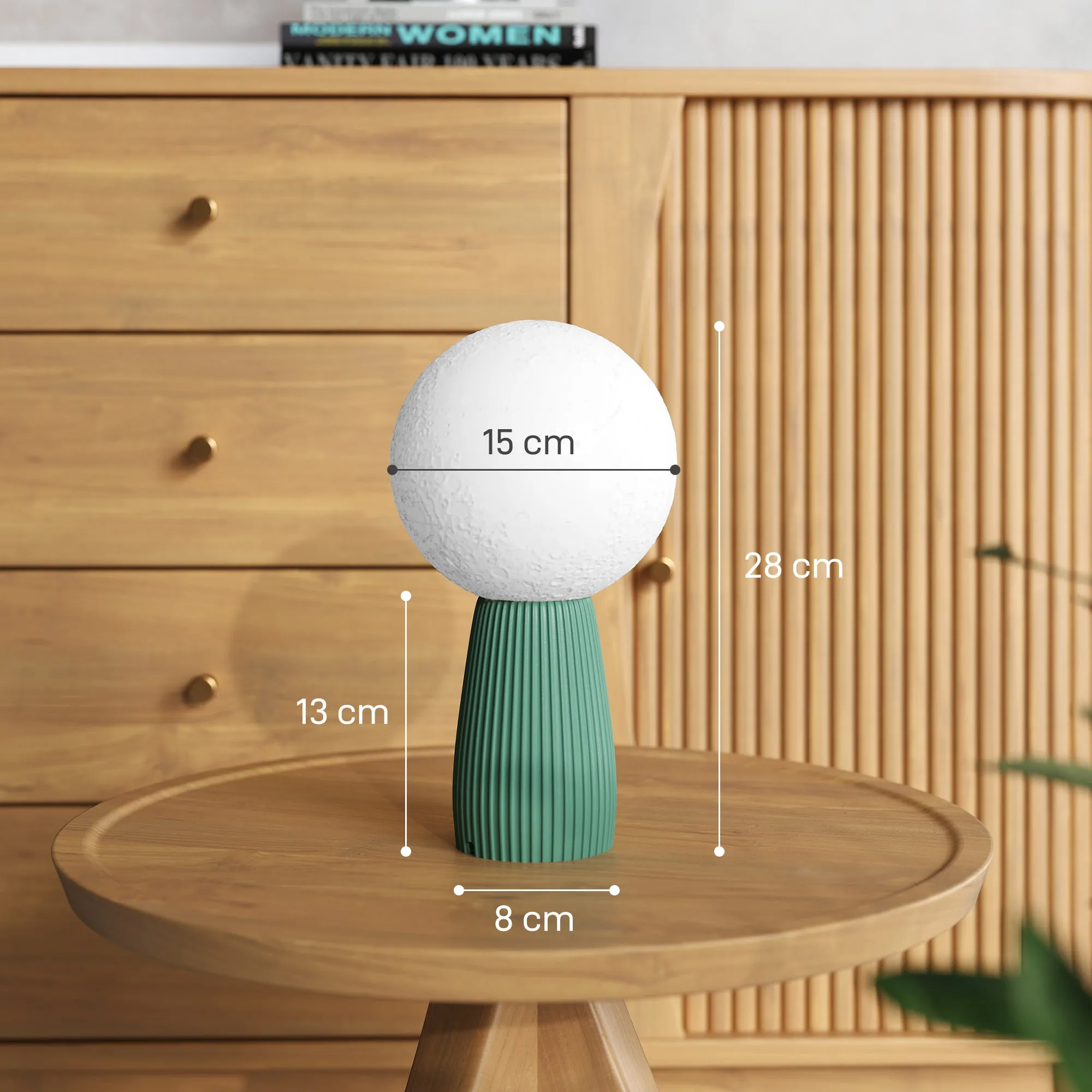 Moon-Shaped Table Lamp with 3 Colors and 10 Brightness Levels, ABS, Ø15x28 cm, White and Dark Green - Image 3