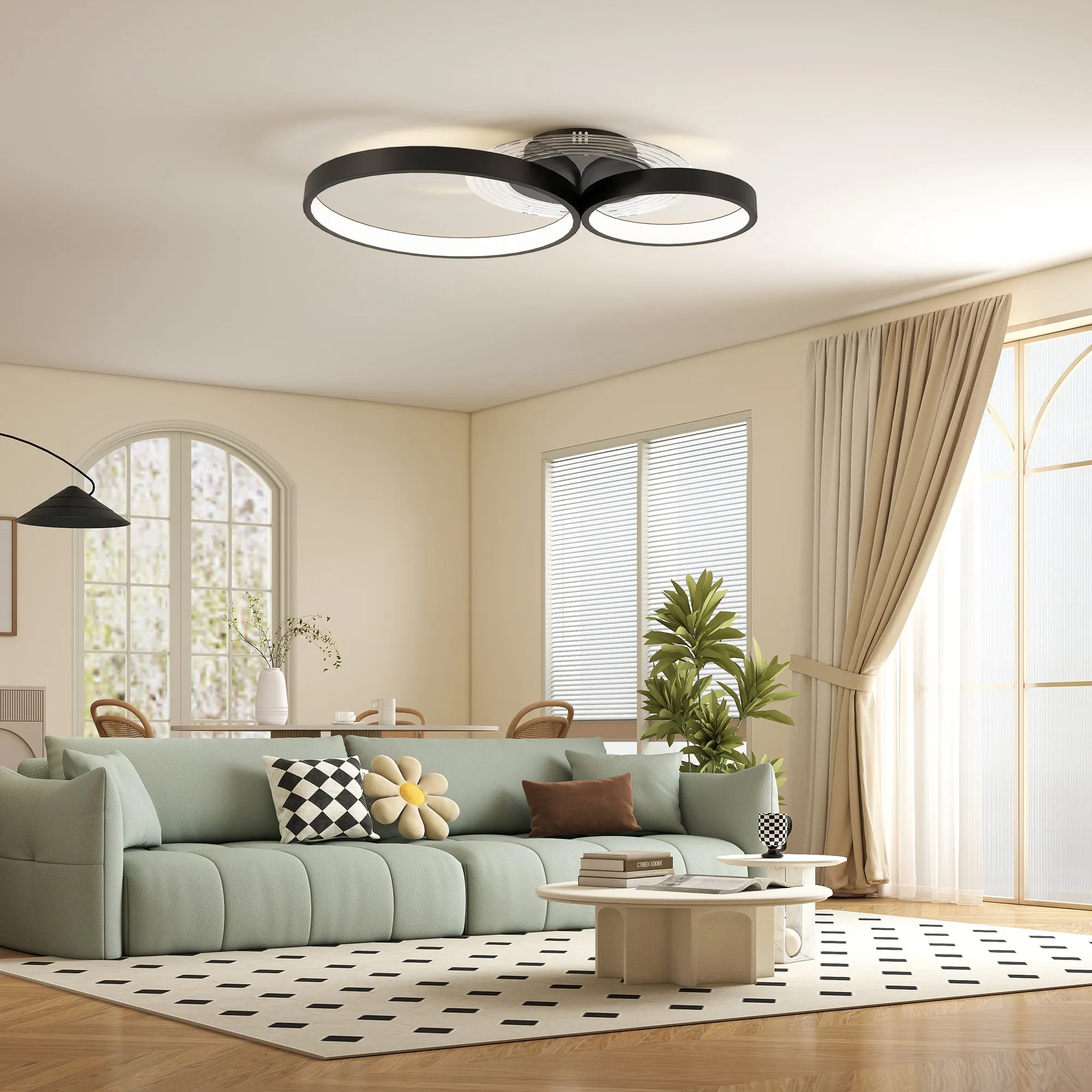 Modern 3-Ring LED Ceiling Light with Adjustable Brightness, 40W Power, Black - Image 2