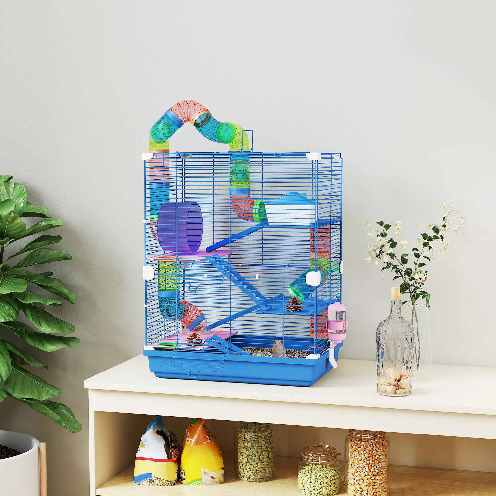 5-Level Hamster Cage with Tubes, Wheel, Ladders, House and Bottle, 46x30x58 cm - Image 2