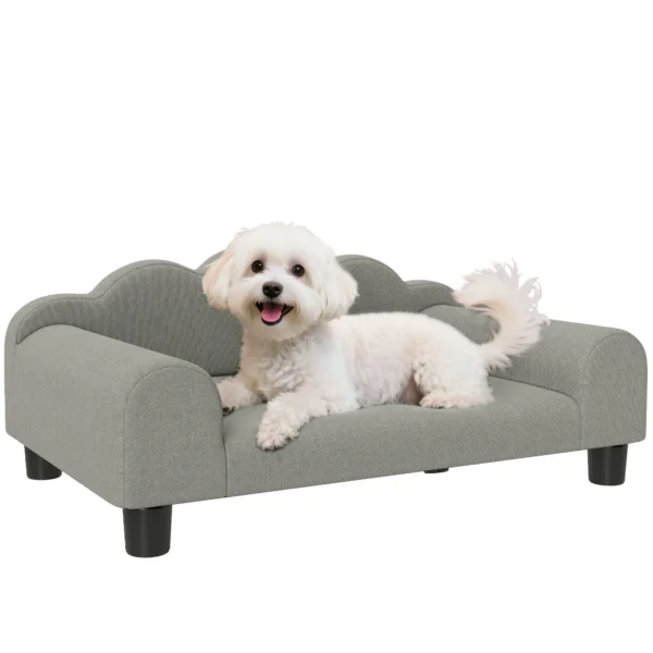Dog Sofa with Supportive Armrests, Wood and French Terry Fabric, 66x42x28.5 cm, Grey