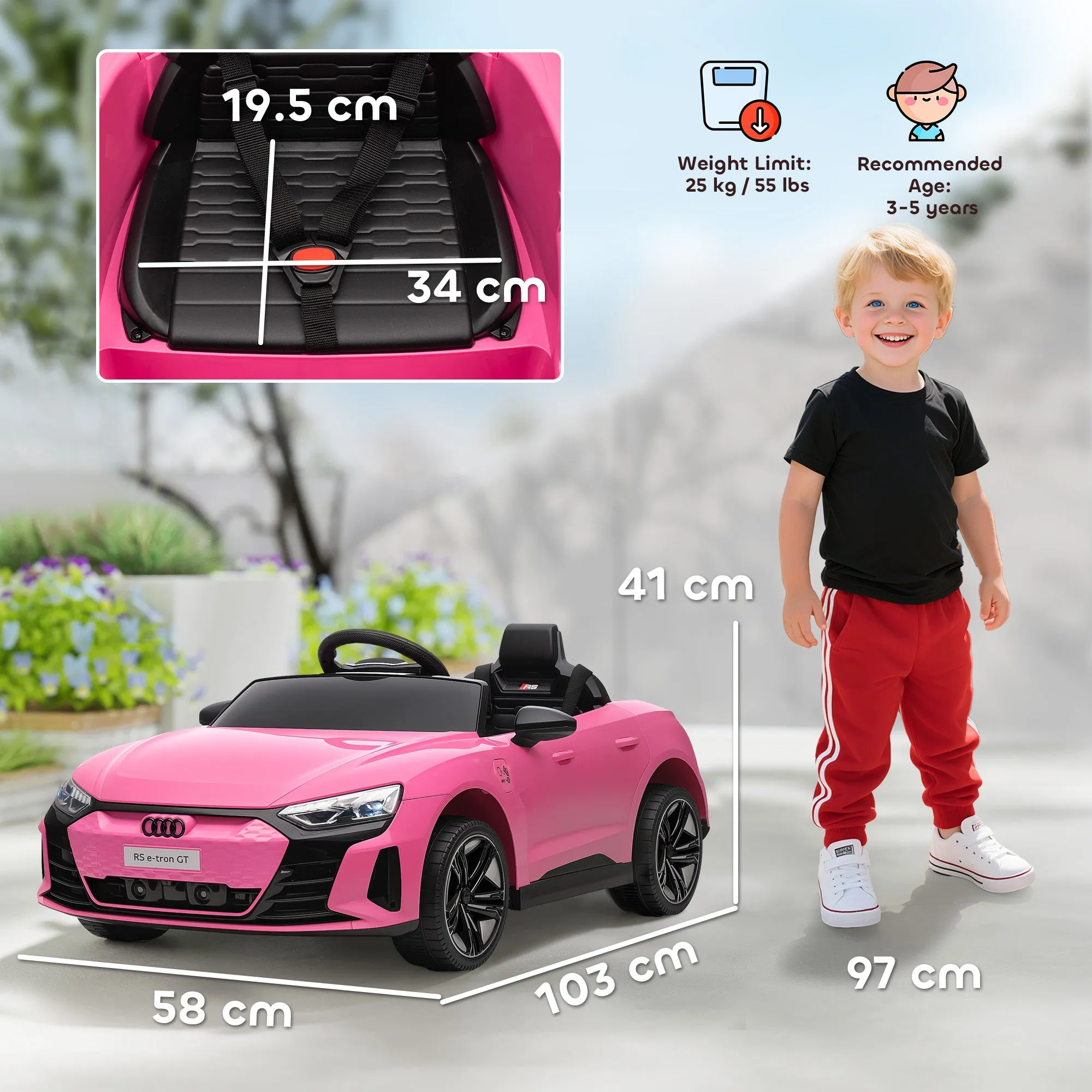 Electric Ride-On Car for Kids Ages 3-5 with Remote Control, Suspension and Horn, 103x58x41 cm, Pink - Image 3
