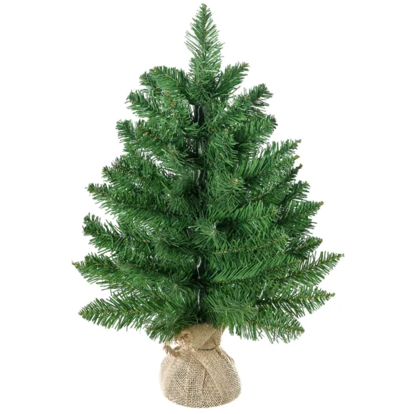 HOMCOM 55cm Mini Christmas Tree with 50 Thick Branches and Realistic PVC Needles, Cement and Jute Base