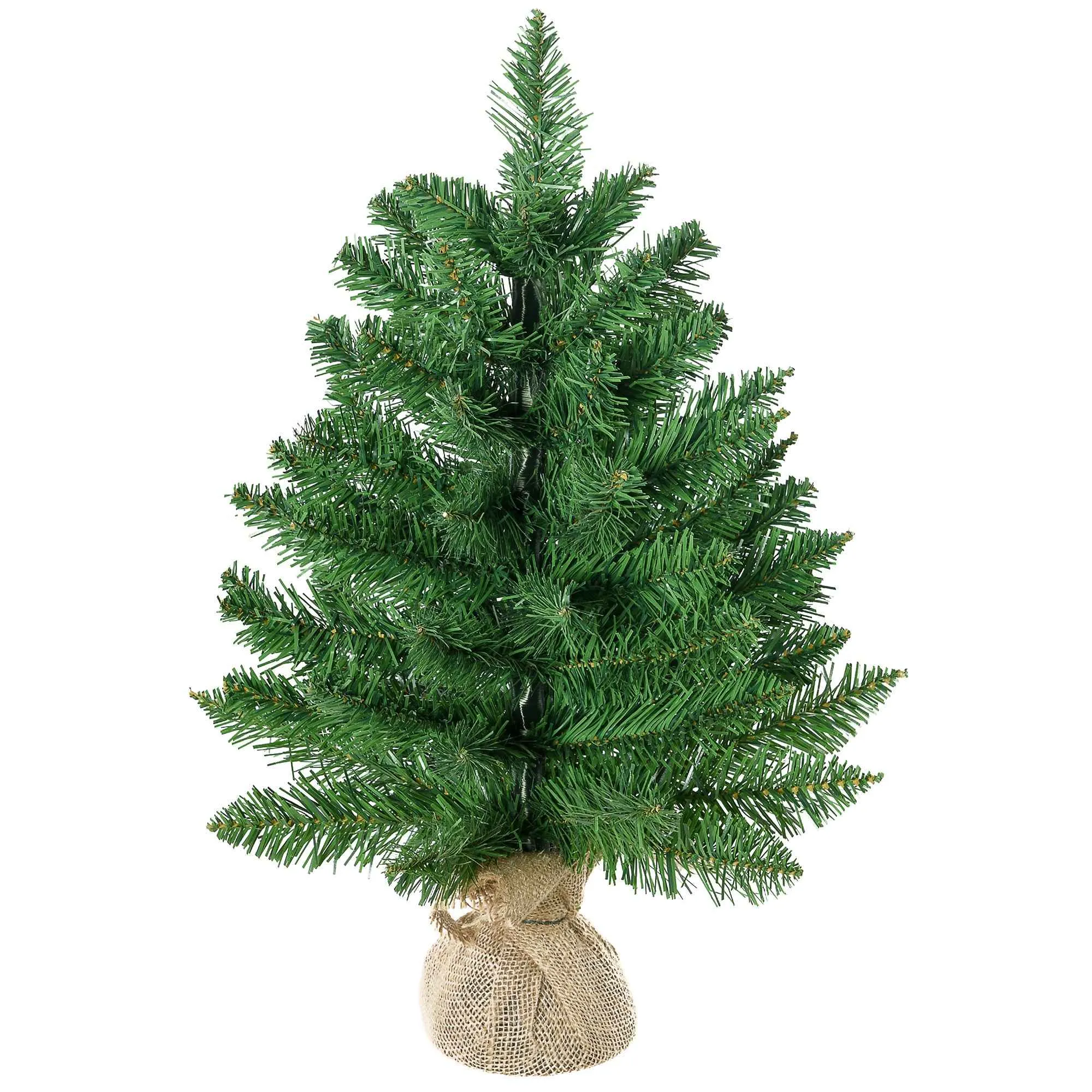 HOMCOM 55cm Mini Christmas Tree with 50 Thick Branches and Realistic PVC Needles, Cement and Jute Base