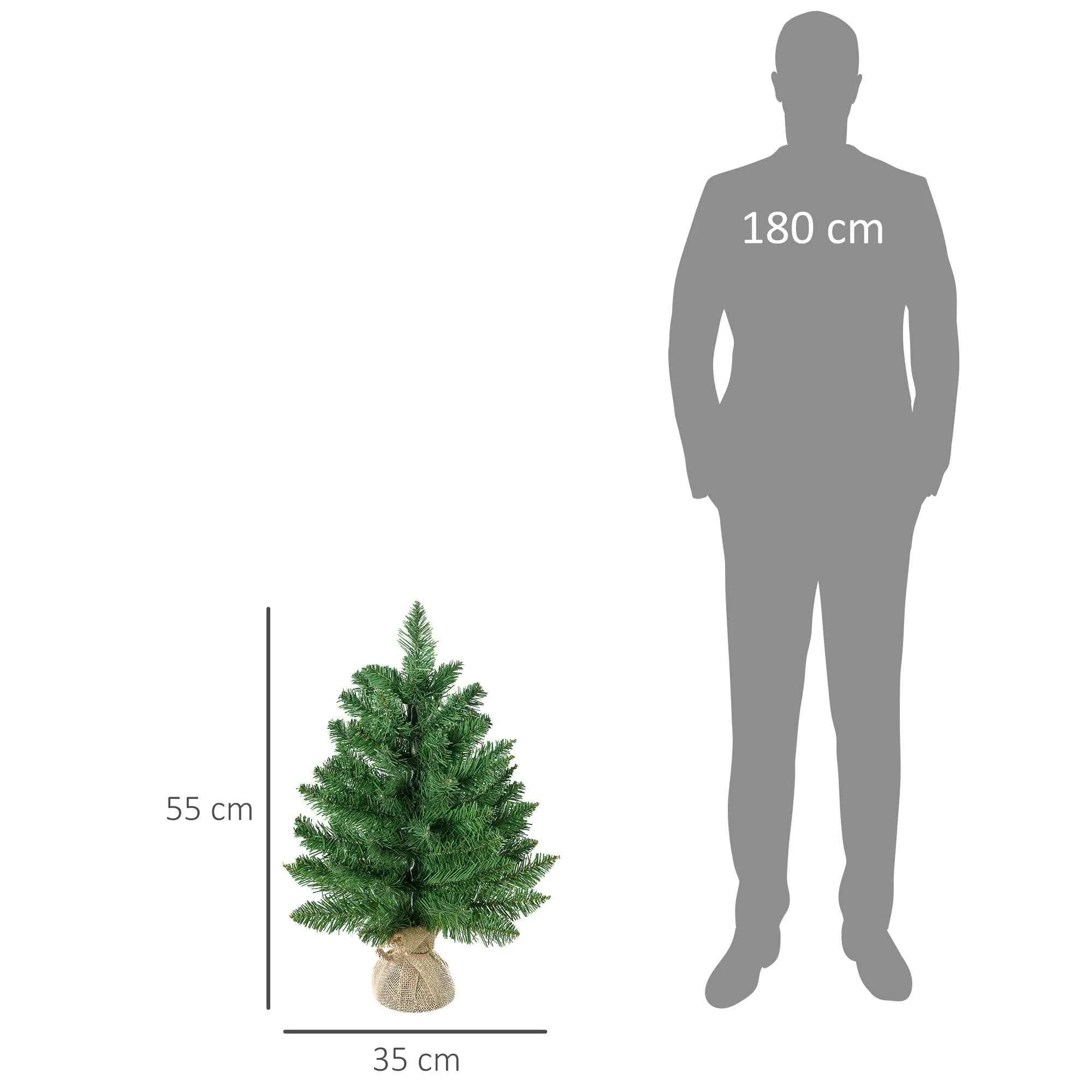 HOMCOM 55cm Mini Christmas Tree with 50 Thick Branches and Realistic PVC Needles, Cement and Jute Base - Image 3