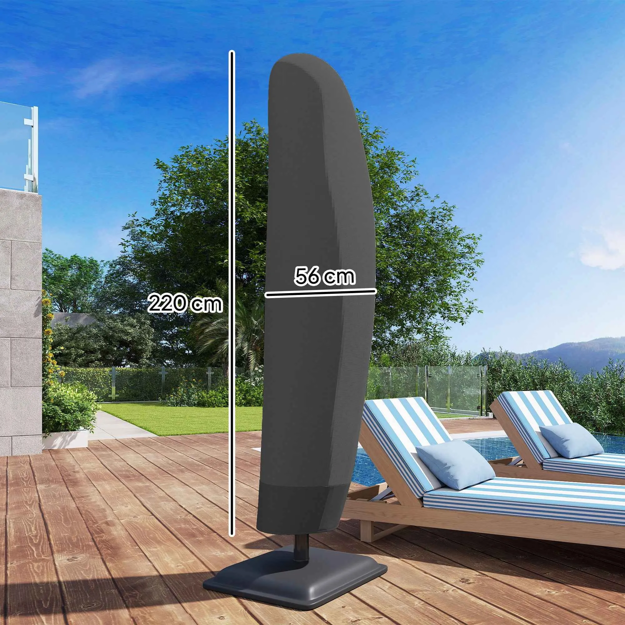Outsunny 3x3m Waterproof Umbrella Cover, Cantilever Umbrella Cover with Zipper and Tie, Black - Image 3