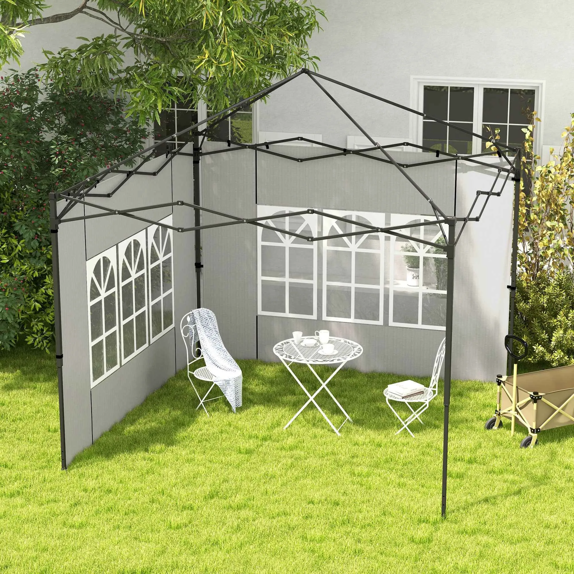 Outsunny Set of 2 Side Walls for Gazebos 3x3 m and 3x6 m with Windows, in PE and Plastic, 293x193 cm, White - Image 2