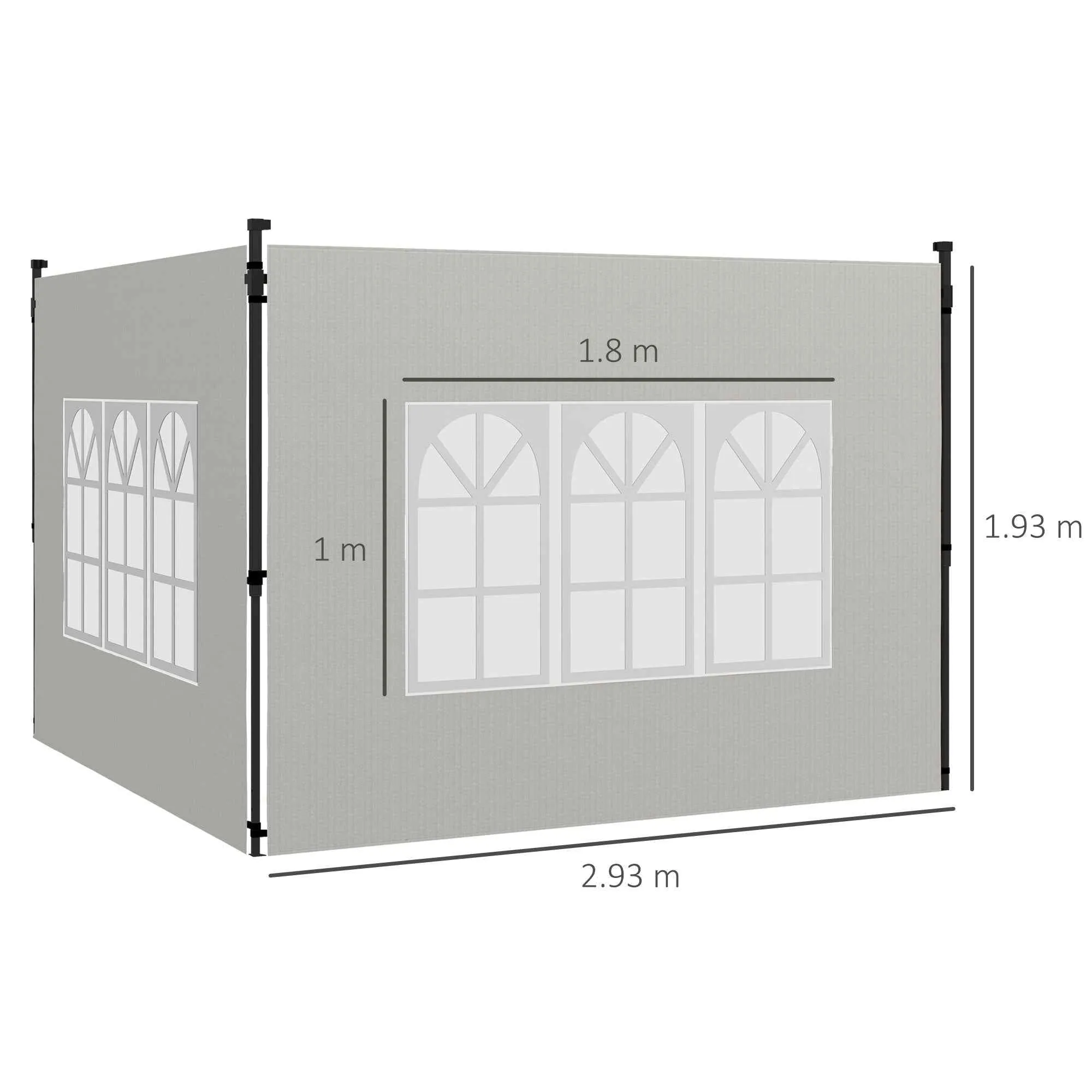 Outsunny Set of 2 Side Walls for Gazebos 3x3 m and 3x6 m with Windows, in PE and Plastic, 293x193 cm, White - Image 3