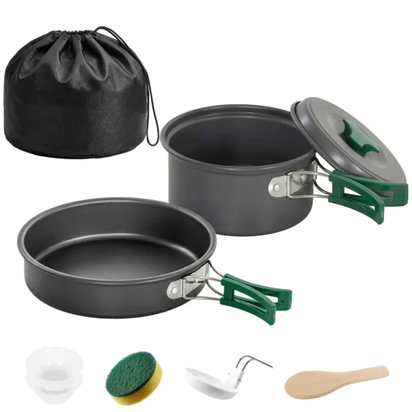 Outsunny Camping Cookware Set, 8-Piece Ultralight Kit with Anti-Scald Handles, Grey