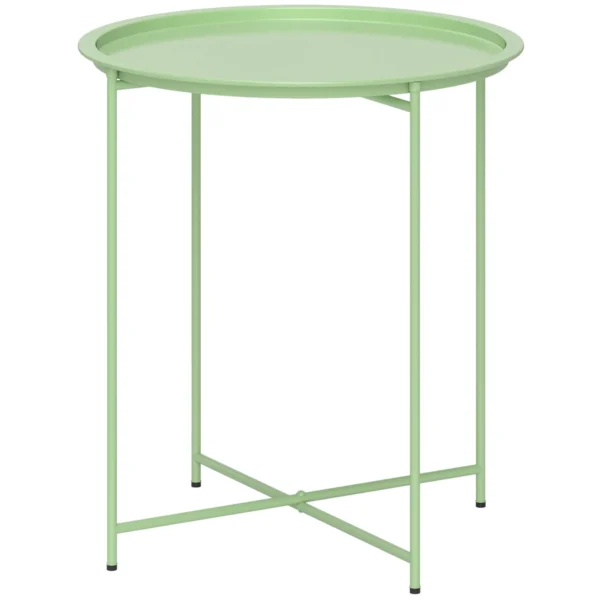 Outsunny Garden Table with Removable Tray and Folding Steel Legs, Ø46x50 cm, Green