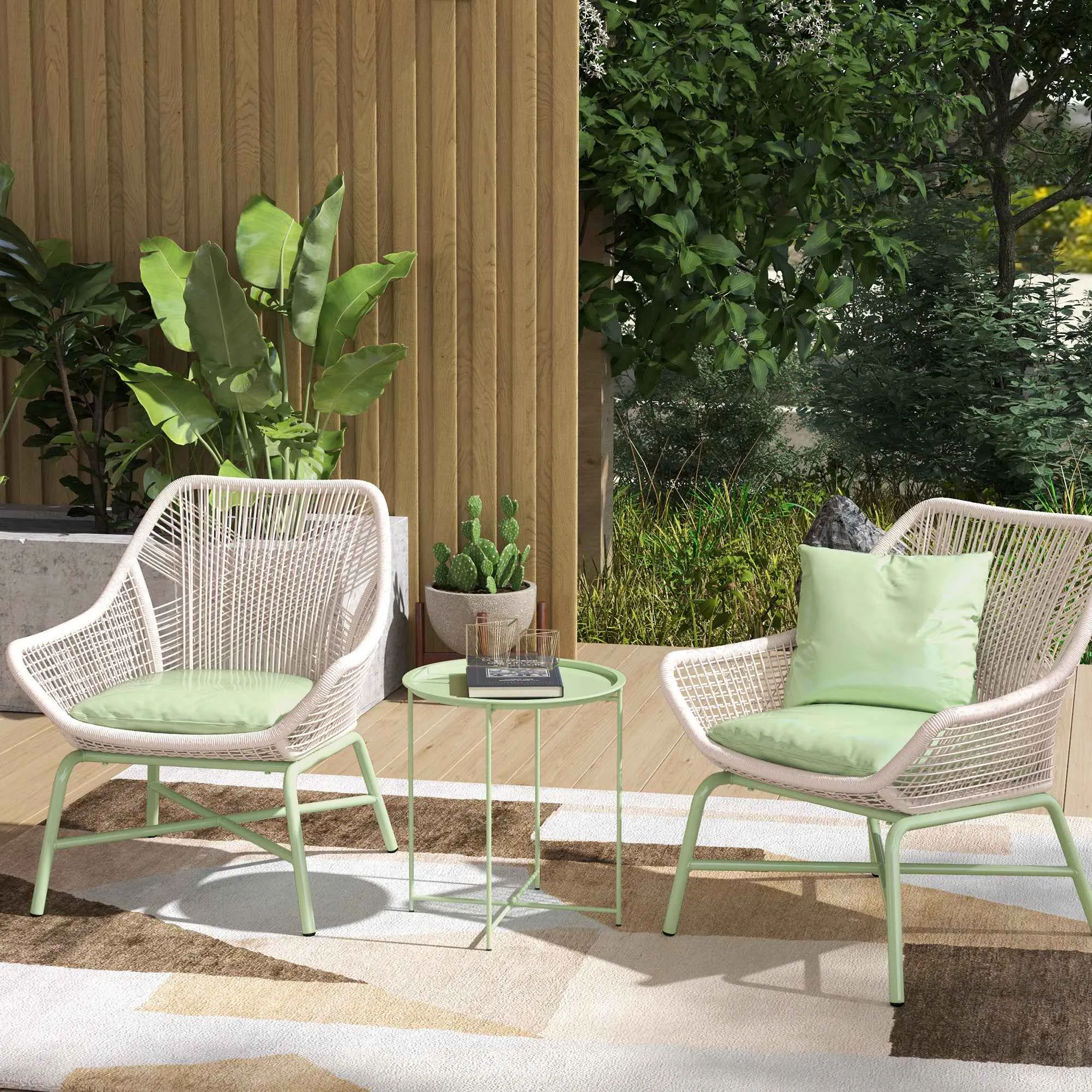 Outsunny Garden Table with Removable Tray and Folding Steel Legs, Ø46x50 cm, Green - Image 2