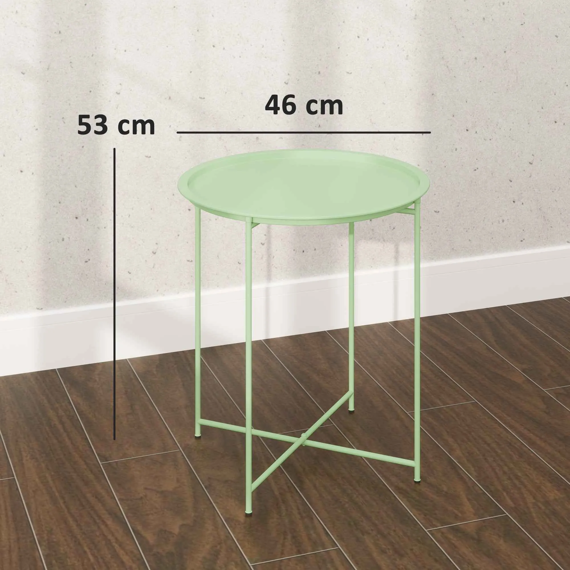 Outsunny Garden Table with Removable Tray and Folding Steel Legs, Ø46x50 cm, Green - Image 3