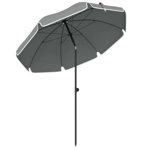 Outsunny Tilting Beach Umbrella with Anchor and Bag, Ø150x185 cm, Dark Grey