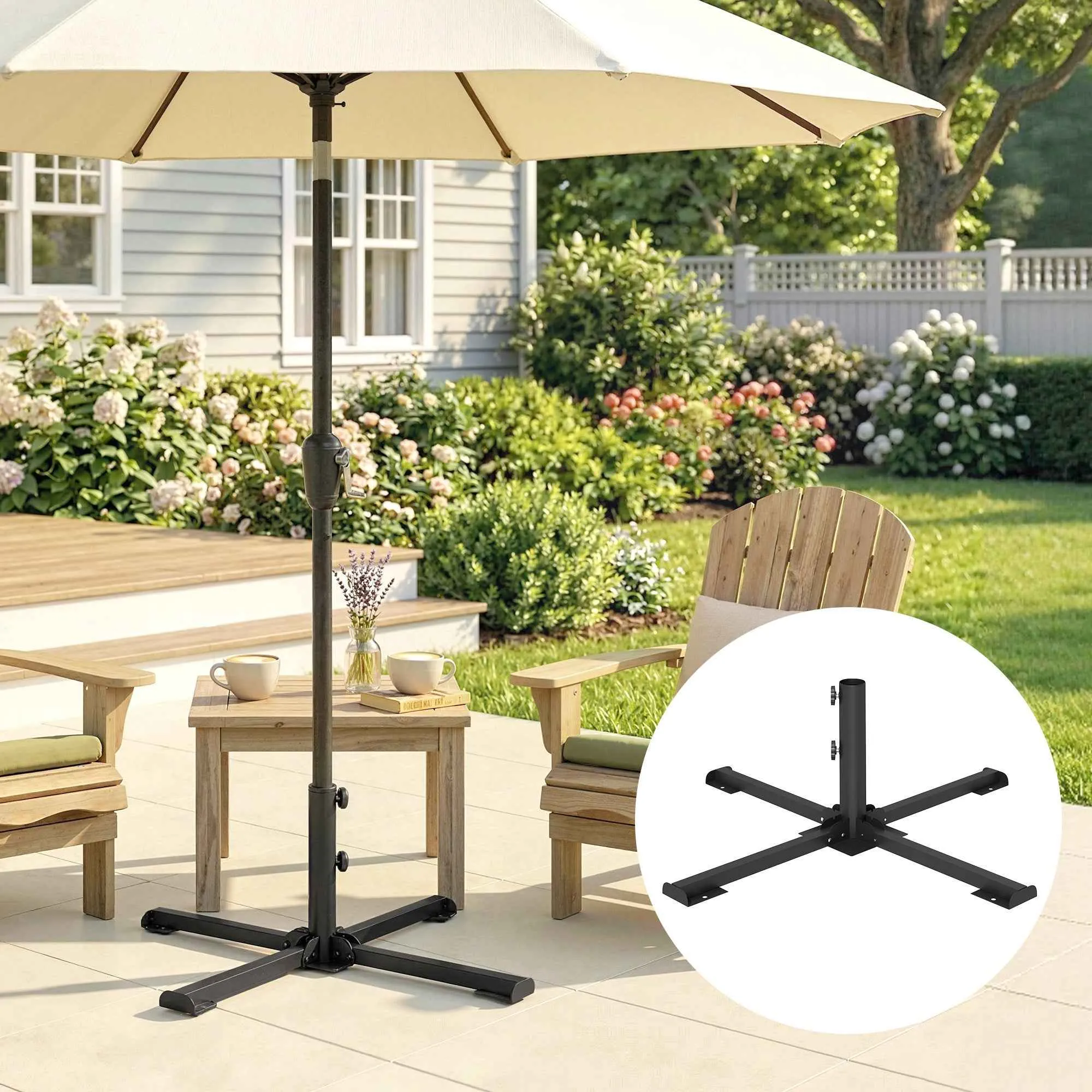 Outsunny Folding Cross Base for 38-48mm Umbrellas, Patio Stand, Dark Grey - Image 2