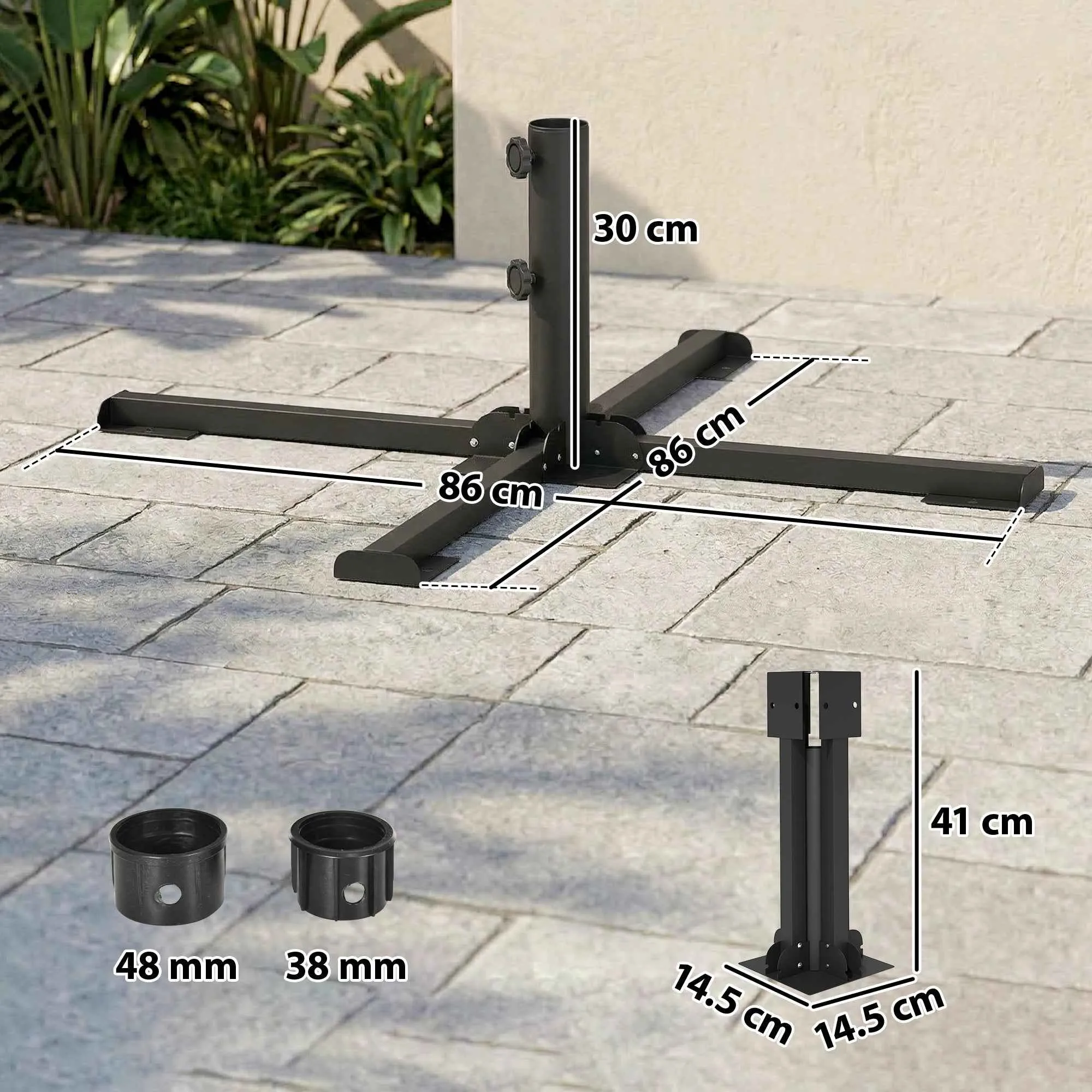 Outsunny Folding Cross Base for 38-48mm Umbrellas, Patio Stand, Dark Grey - Image 3