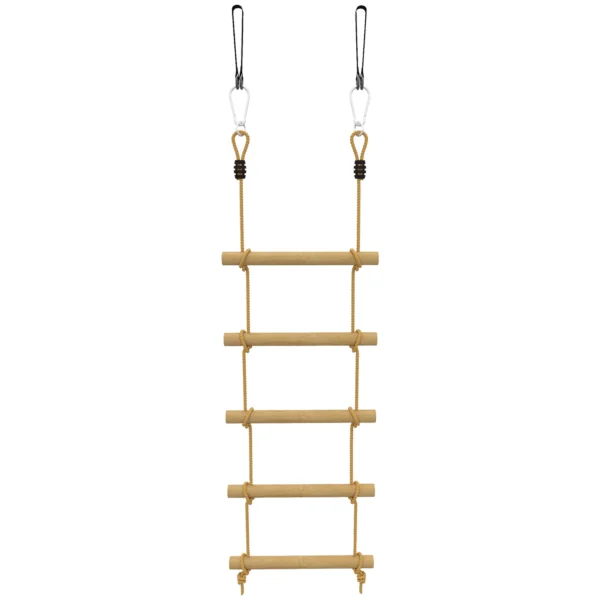 5-Rung Ladder for Children Ages 3-8 Years, with Buckles and Straps, Made of Wood and PE, Wood Color