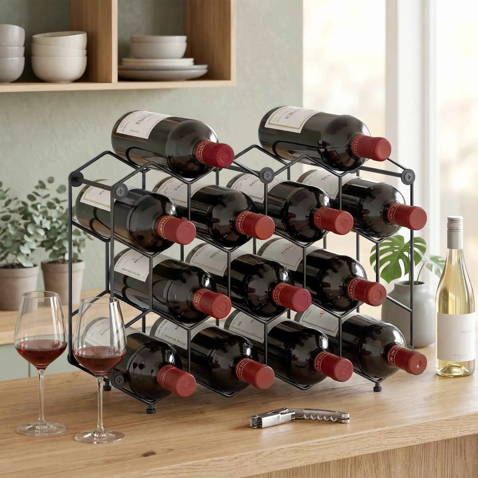 Honeycomb Geometric Design Wine Rack, Black - Image 2