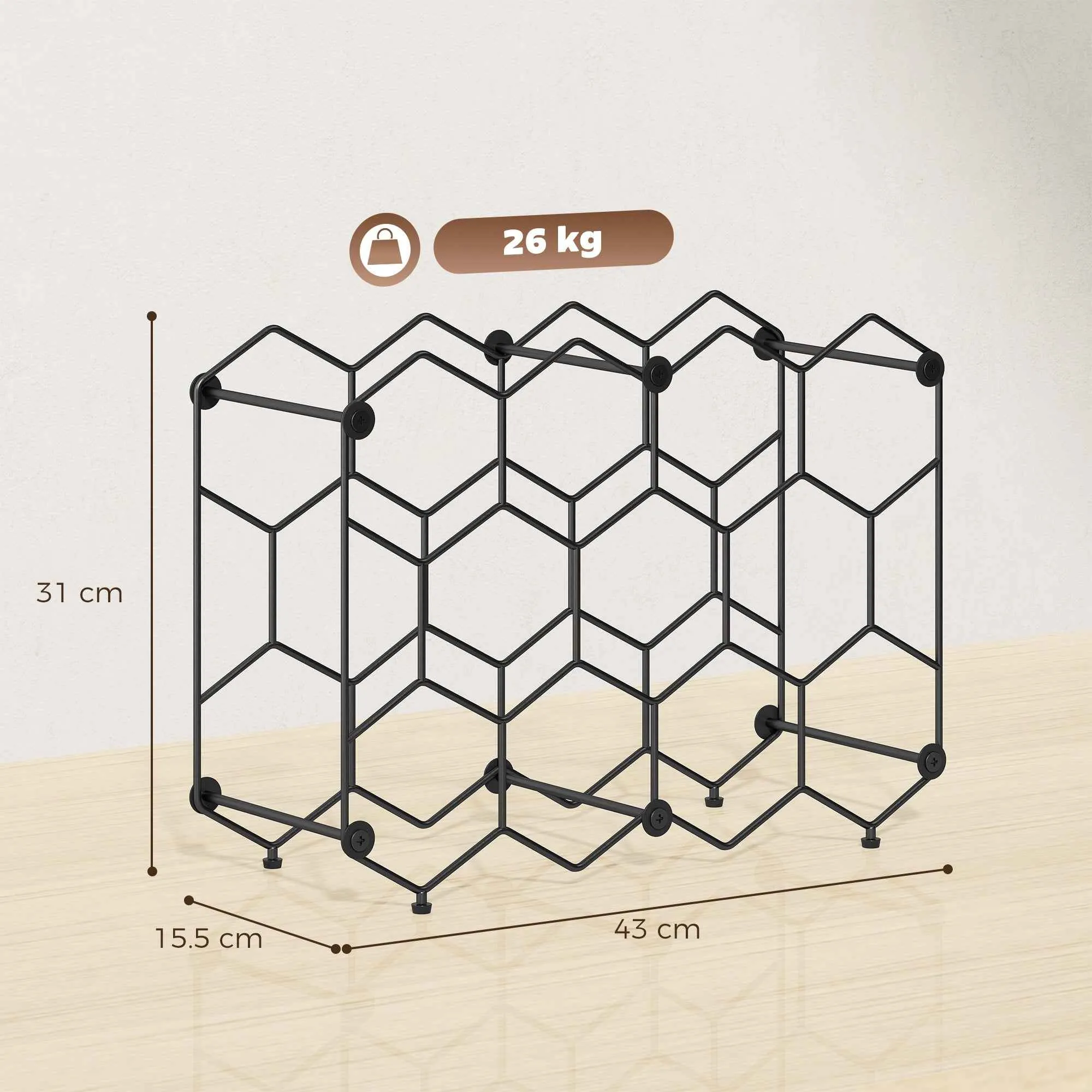 Honeycomb Geometric Design Wine Rack, Black - Image 3