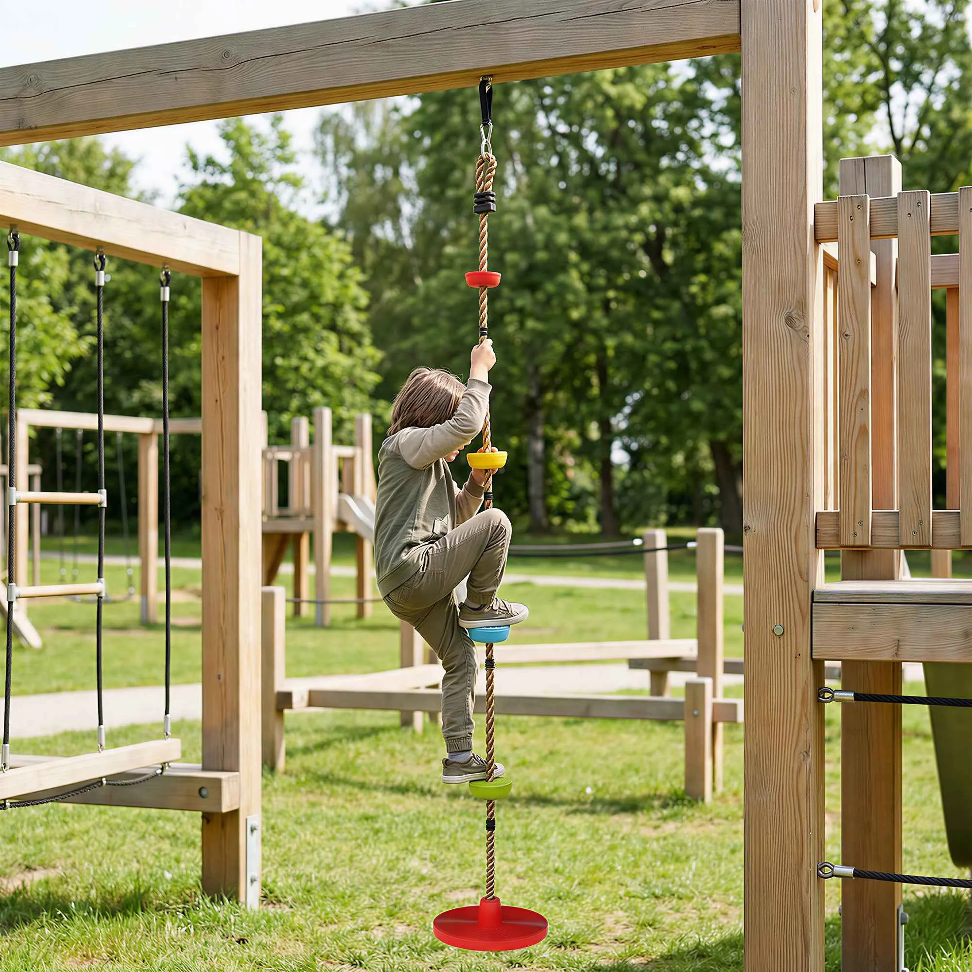 AIYAPLAY Children's Climbing Rope with Platforms and Disc Seat, in HDPE and PE, Ø30x4 cm, Red - Image 2