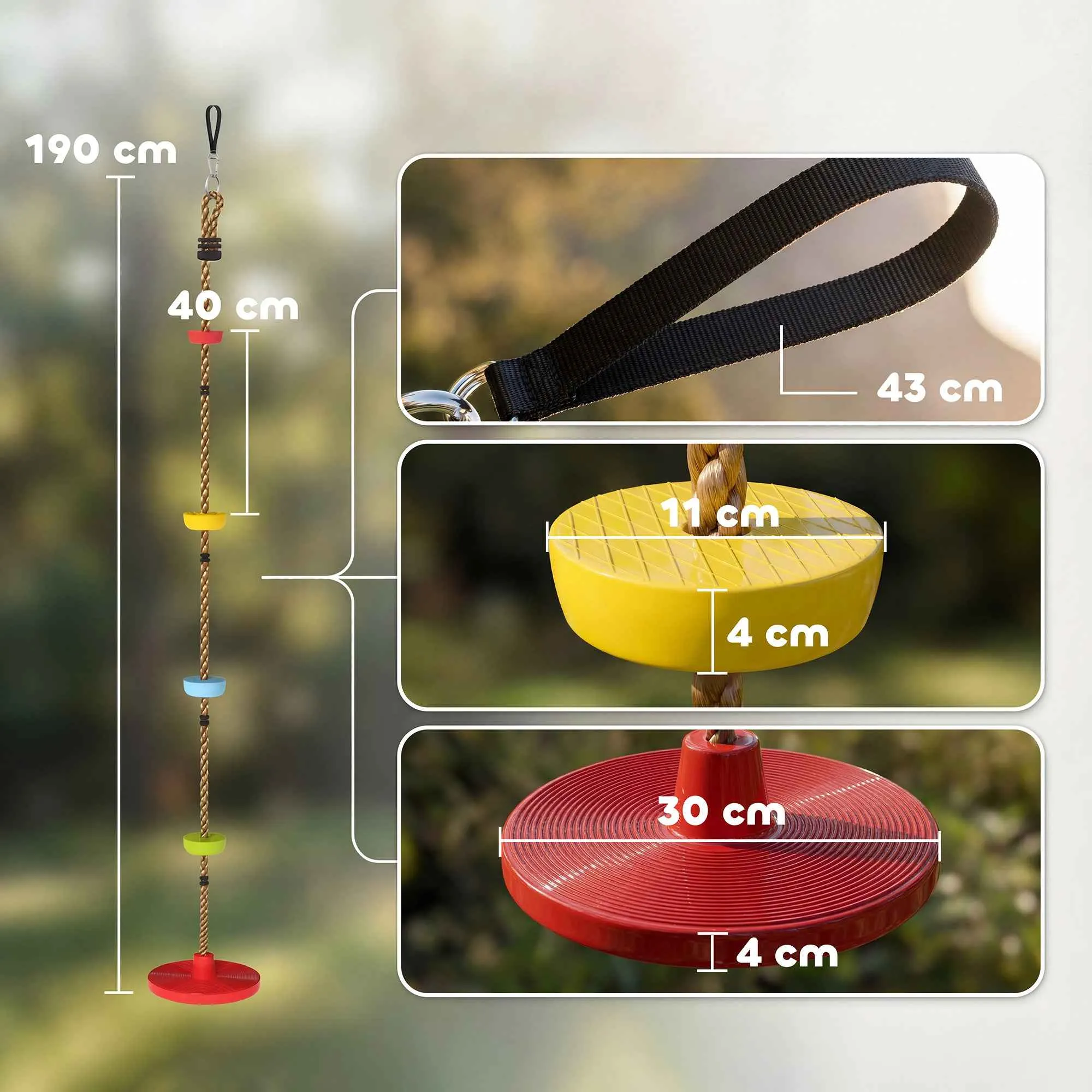 AIYAPLAY Children's Climbing Rope with Platforms and Disc Seat, in HDPE and PE, Ø30x4 cm, Red - Image 3
