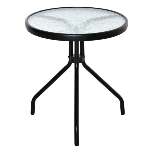 Outsunny Round Garden Coffee Table with Glass Top and Metal Frame, 50x55cm, Black