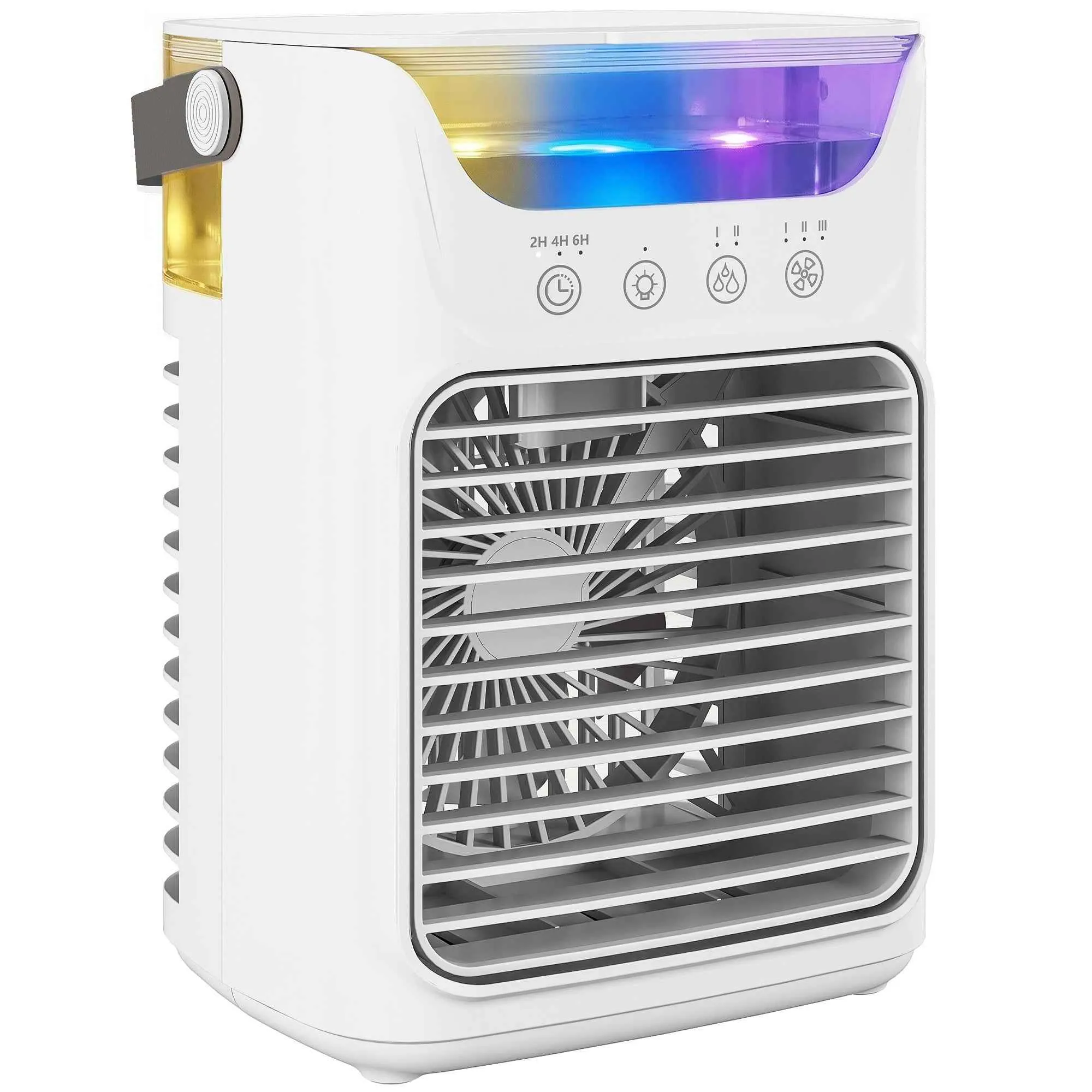 HOMCOM Table Fan with 3 Speeds, RGB Light and Adjustable Head, White