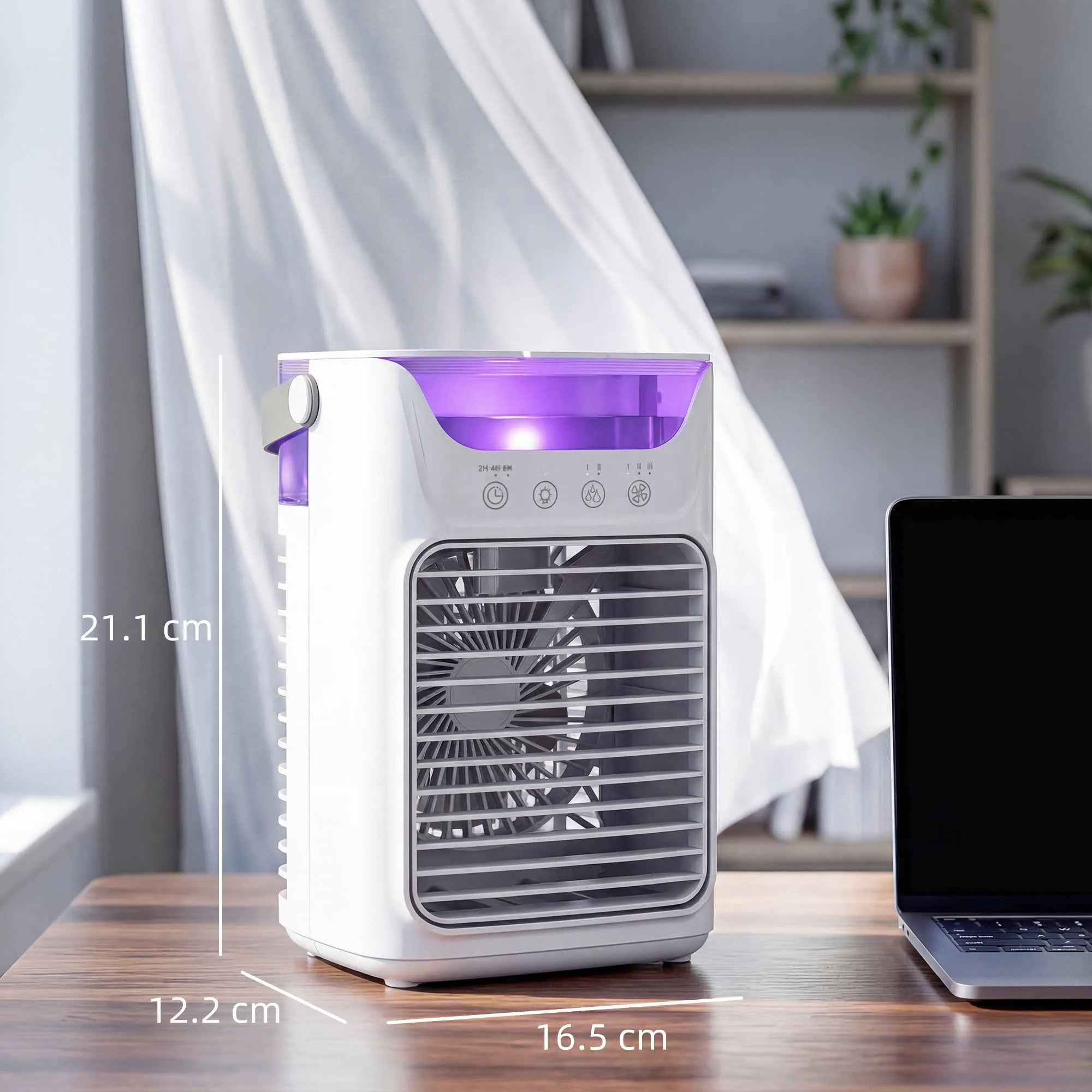 HOMCOM Table Fan with 3 Speeds, RGB Light and Adjustable Head, White - Image 3