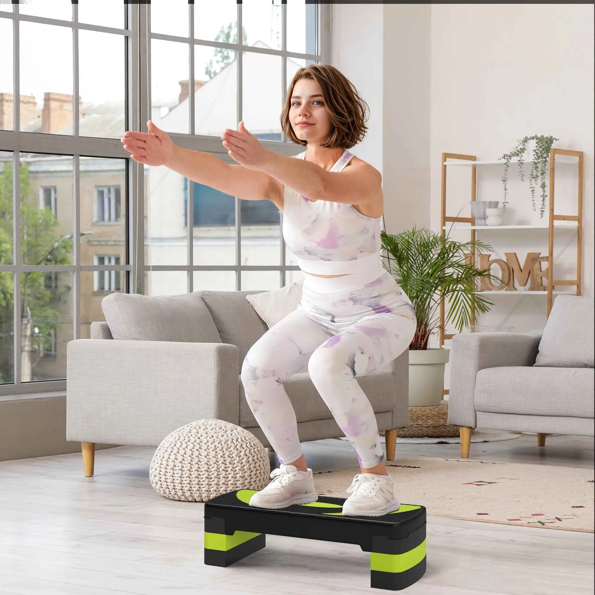 HOMCOM Aerobics Stepper, Adjustable to 3 Heights (10, 15, and 20 cm), Green and Black - Image 2