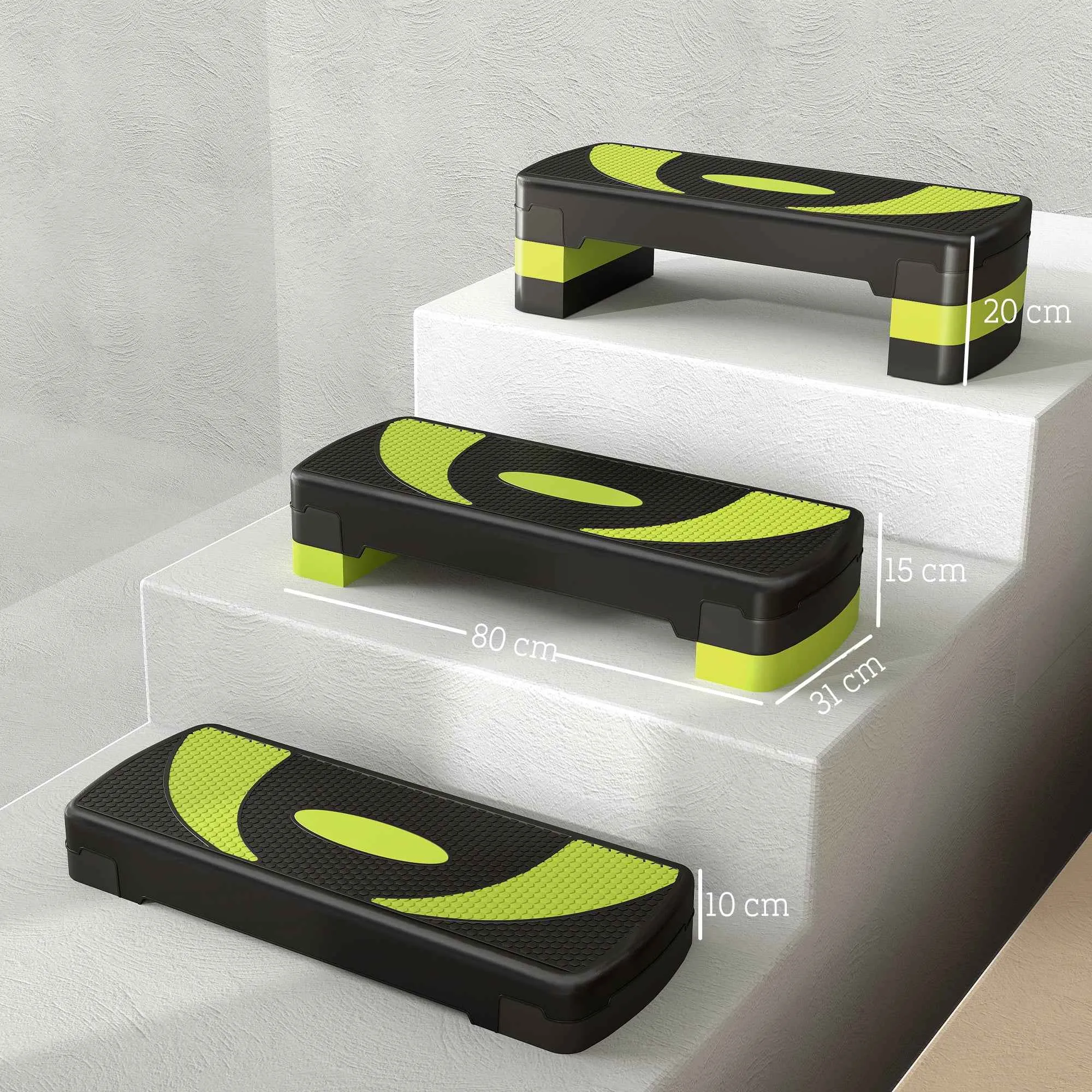 HOMCOM Aerobics Stepper, Adjustable to 3 Heights (10, 15, and 20 cm), Green and Black - Image 3