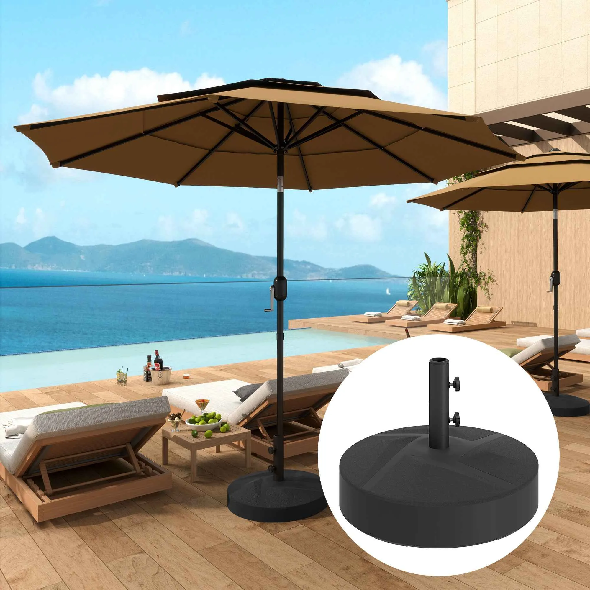 Outsunny Umbrella Base Fillable with Water 25kg/Sand 30kg, for Ø36/38/48mm Umbrella Poles, Black - Image 2