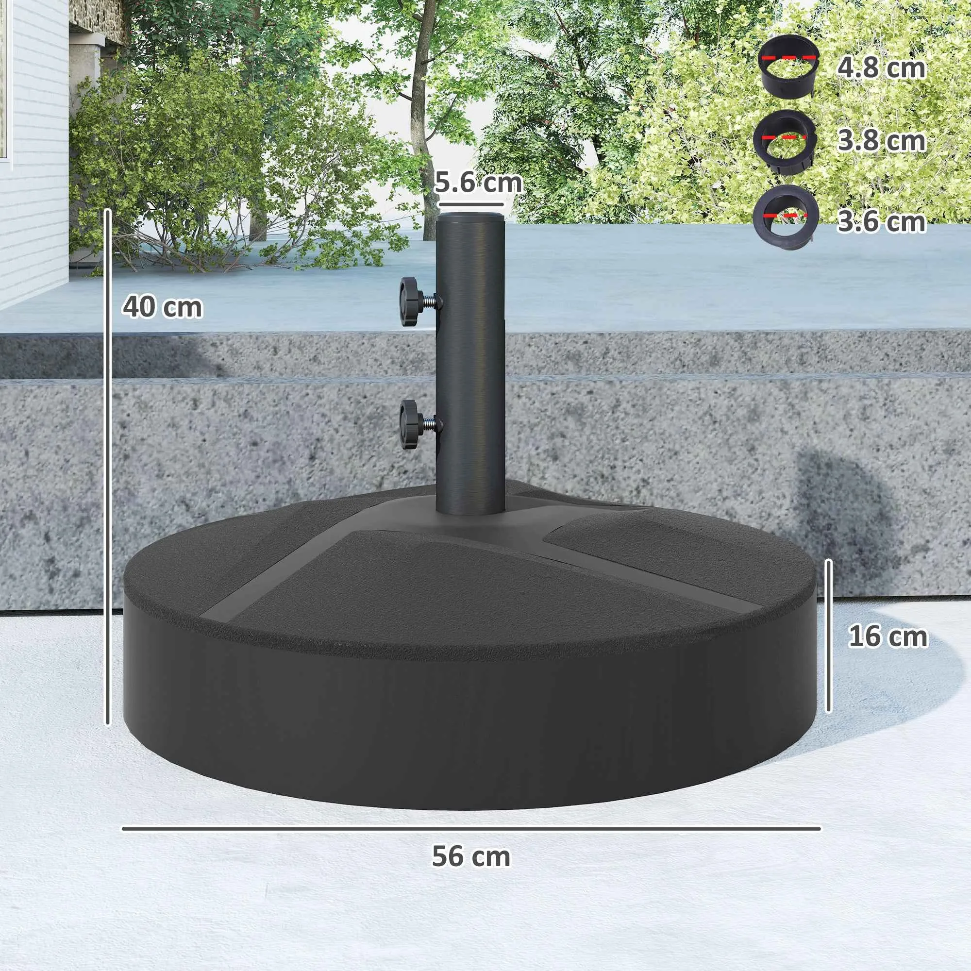Outsunny Umbrella Base Fillable with Water 25kg/Sand 30kg, for Ø36/38/48mm Umbrella Poles, Black - Image 3