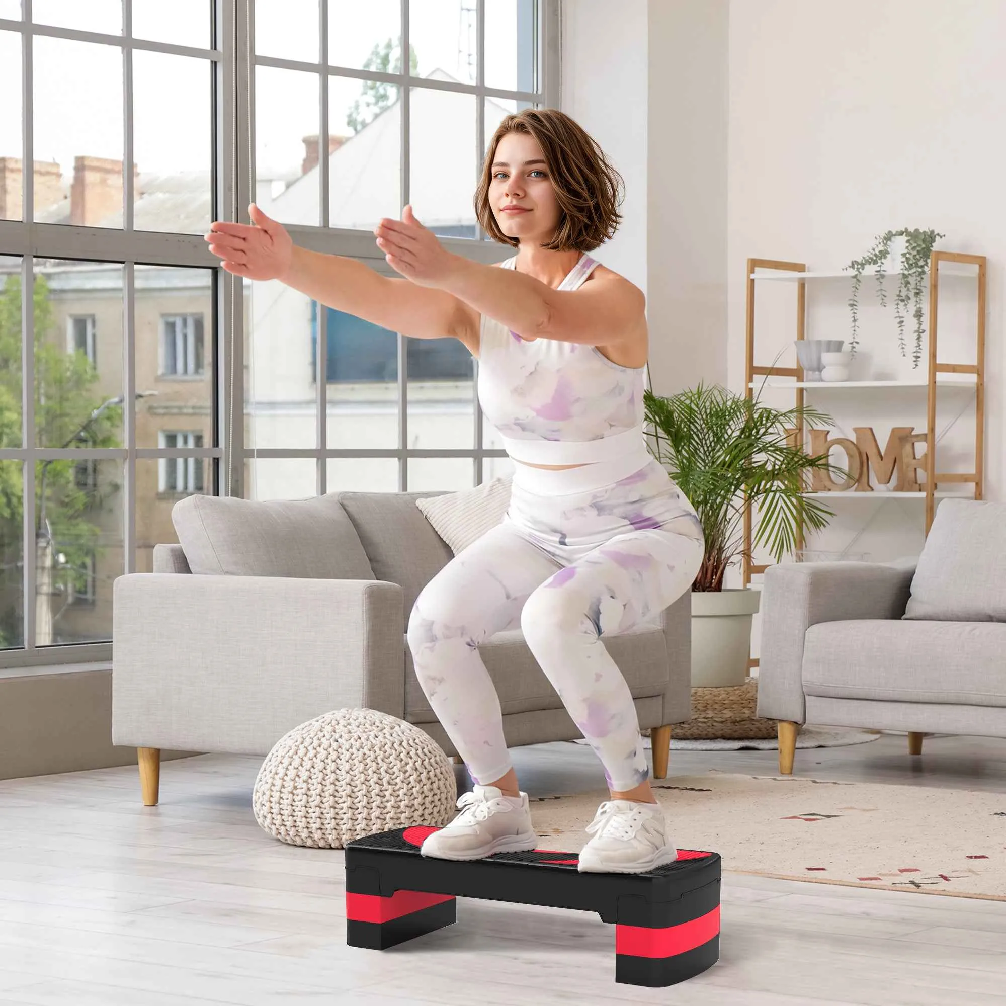 HOMCOM 3-Height Adjustable Aerobic Stepper, Plastic, 80x31x10/15/20 cm, Red and Black - Image 2