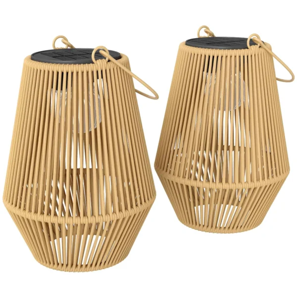 Outsunny Set of 2 Solar Rattan Lamps, with Automatic On/Off, IP44, 16x16x21 cm, Brown