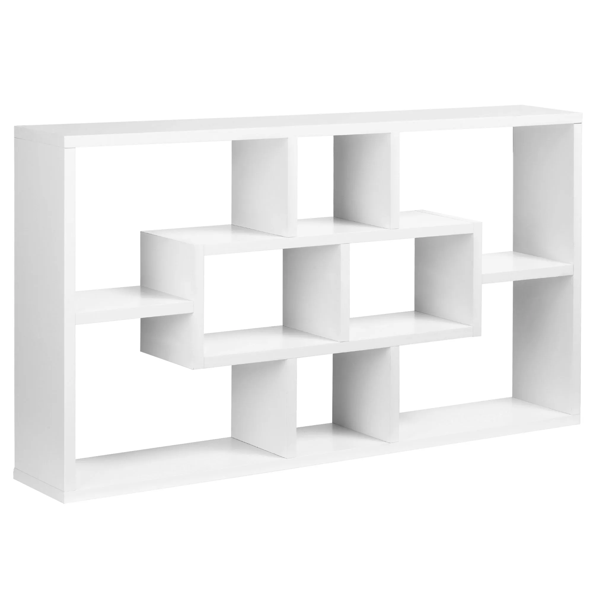 HOMCOM Wall Mounted Bookcase with 8 Compartments in 3 Different Sizes, Wall Shelf with Anti-Tip Design, White Chipboard Panels, 85x14.5x47.5cm, Capacity: 20kg