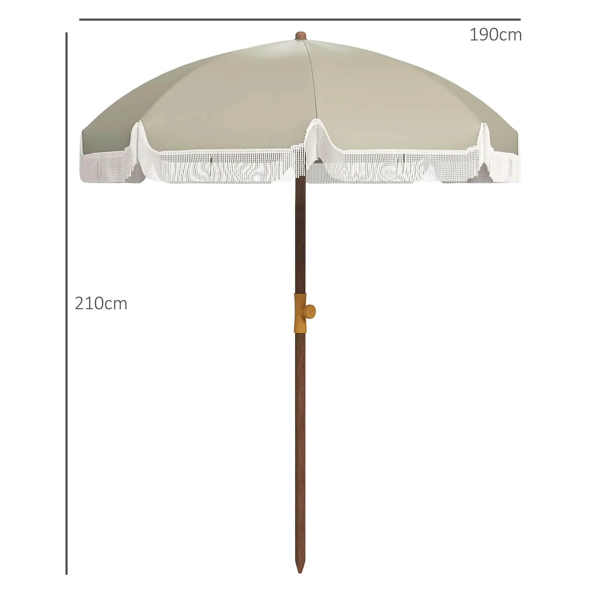 Outsunny UV40+ 8-Ribbed Beach Umbrella with Carry Bag, Metal and Polyester, Ø1.9x2.1 m, Green - Image 3