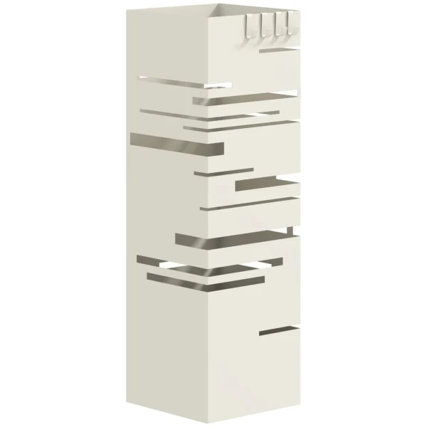 HOMCOM Freestanding Square Metal Umbrella Stand with 4 Hooks, Beige