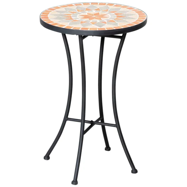 Outsunny Round Outdoor Coffee Table with Mosaic Ceramic Top, Metal, Ø35.5x53.5 cm, Multicolored