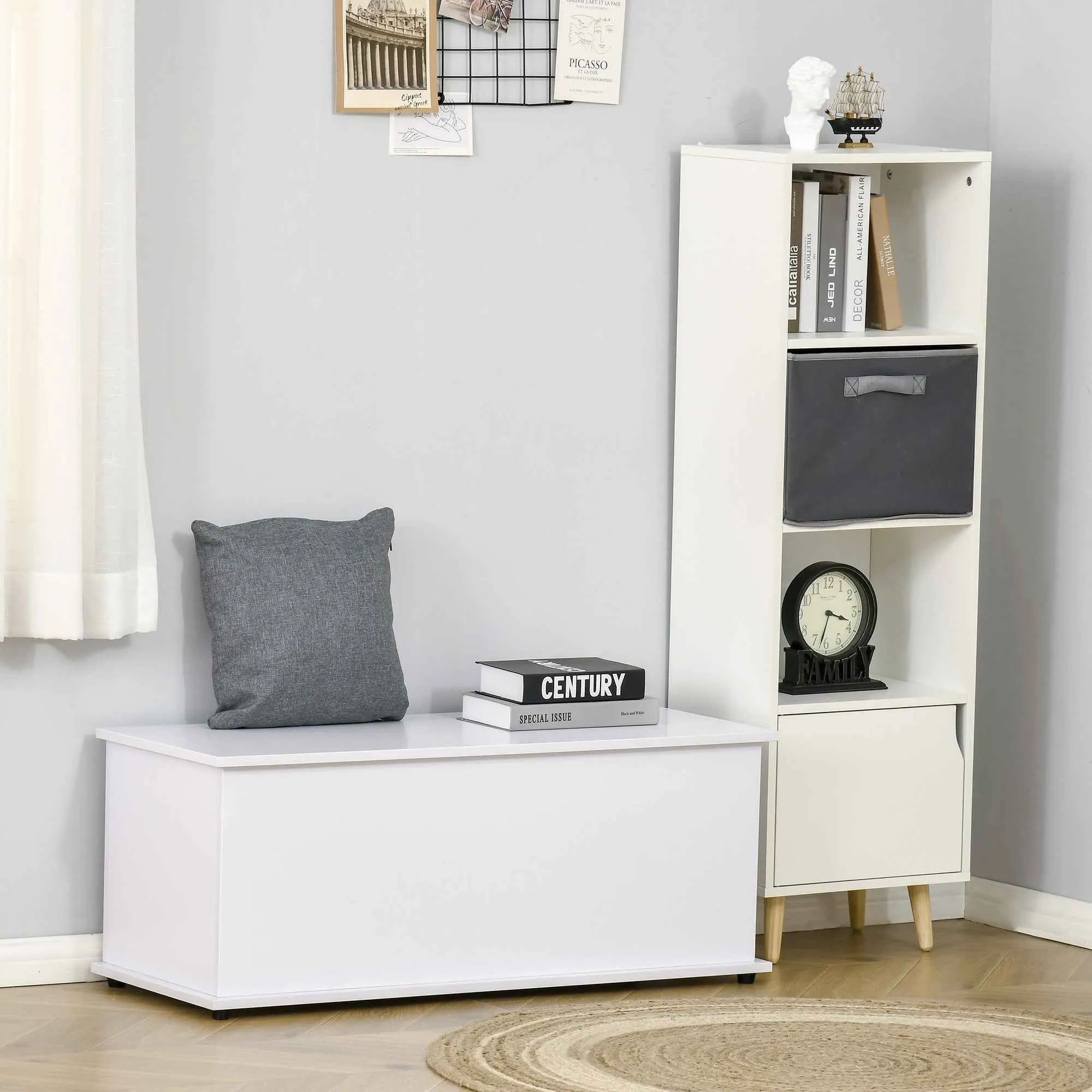 HOMCOM Multipurpose Chipboard Storage Bench with Opening Lid, for Bedroom and Entrance, 100x40x40cm, White - Image 2