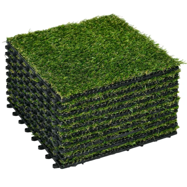 Outsunny Artificial Grass, Realistic Synthetic Lawn, 30x30cm, Dark Green