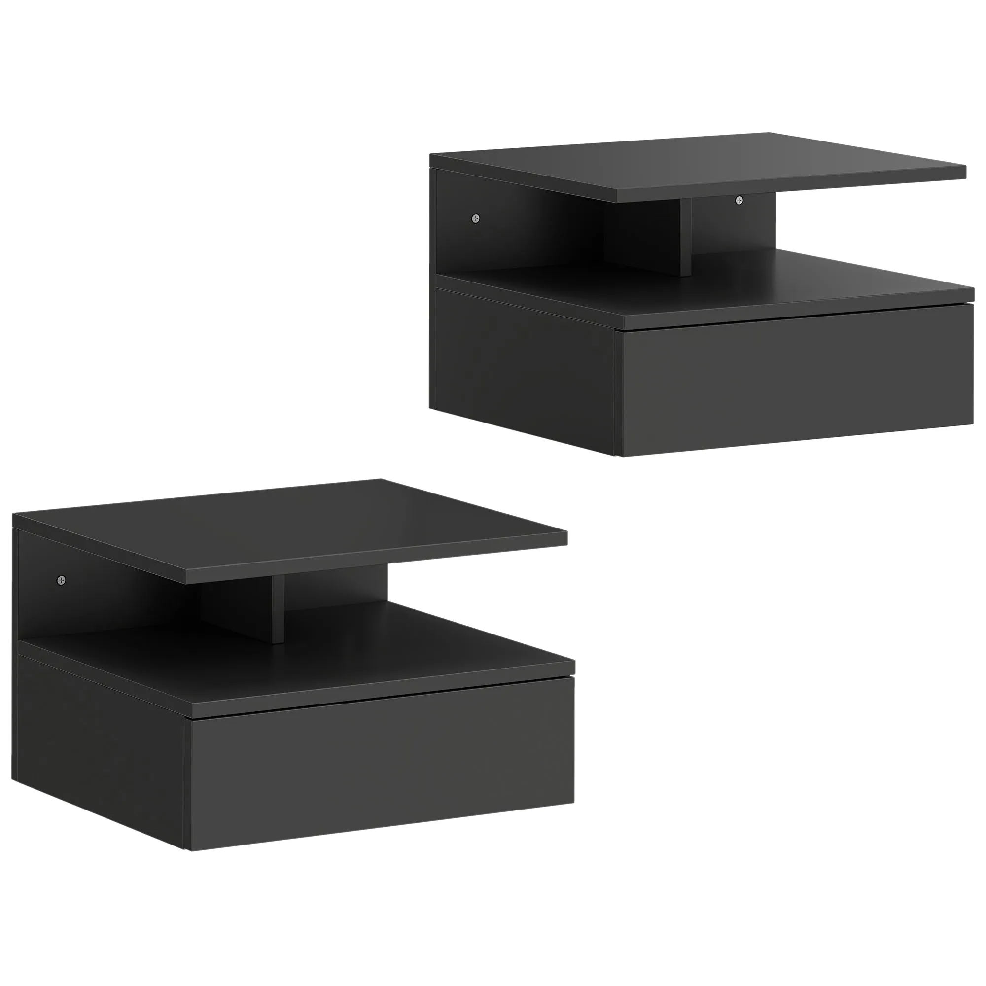HOMCOM Set of 2 Floating Nightstands with Drawer and Open Shelf, 35x32x22.5 cm, Black